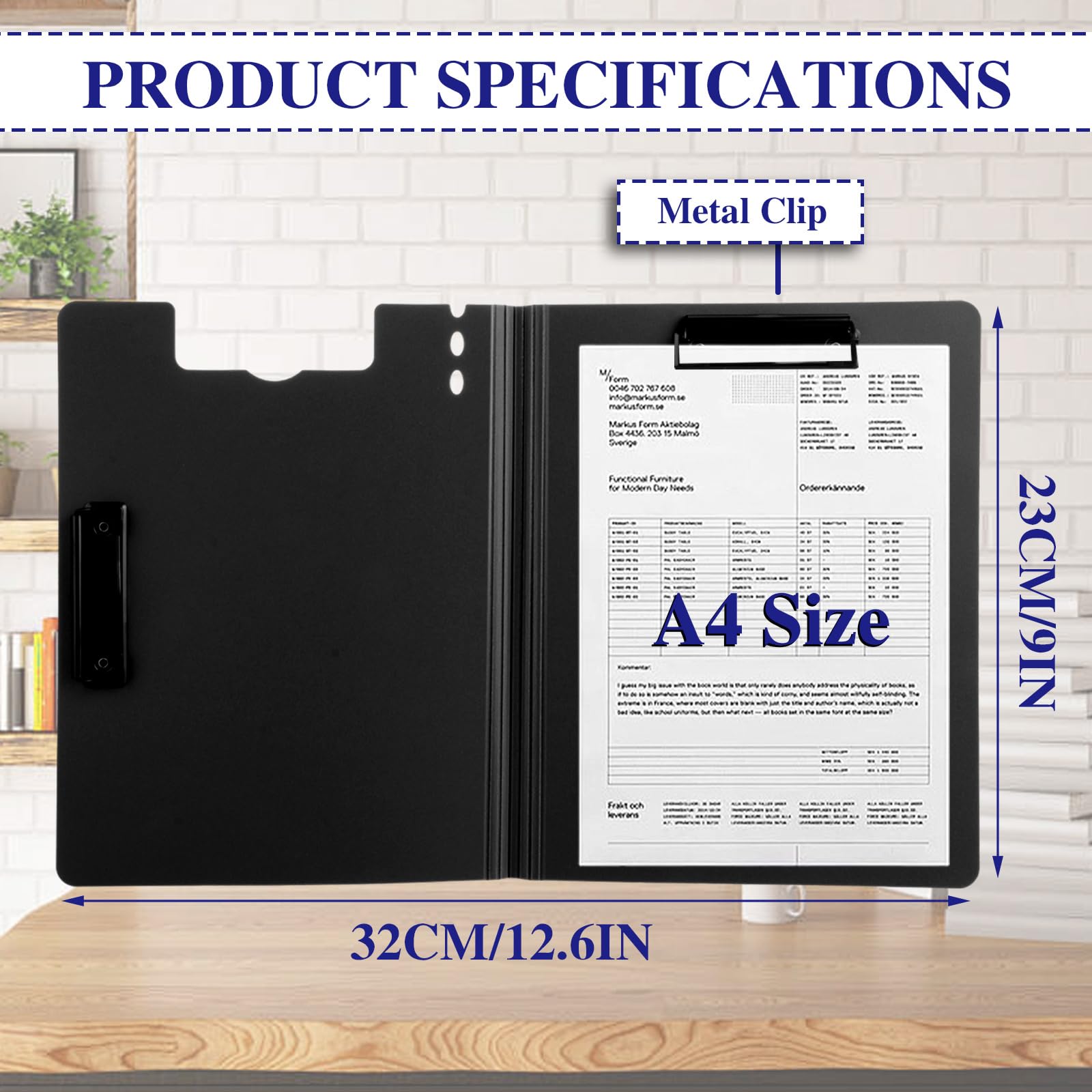 ASelected A4 Folding Clipboards with Cover, Black, Pack of 4 | Durable Plastic | Holds 100 Sheets 2