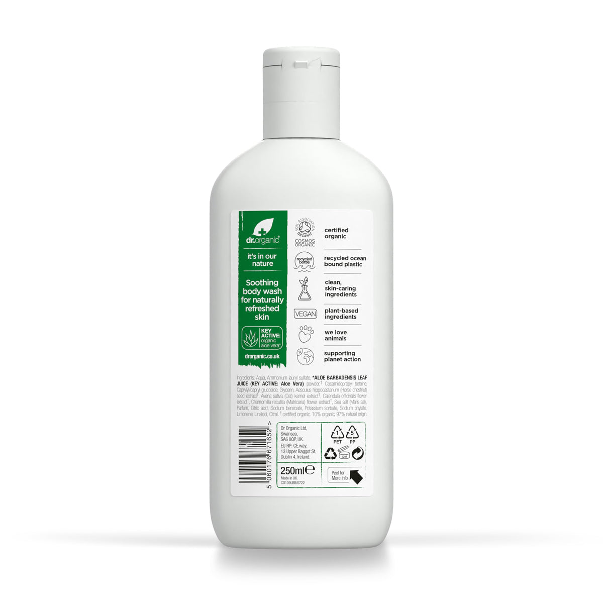 Dr. Organic Aloe Vera Body Wash Shower Gel, Natural, Vegan - 2 x 250 ml