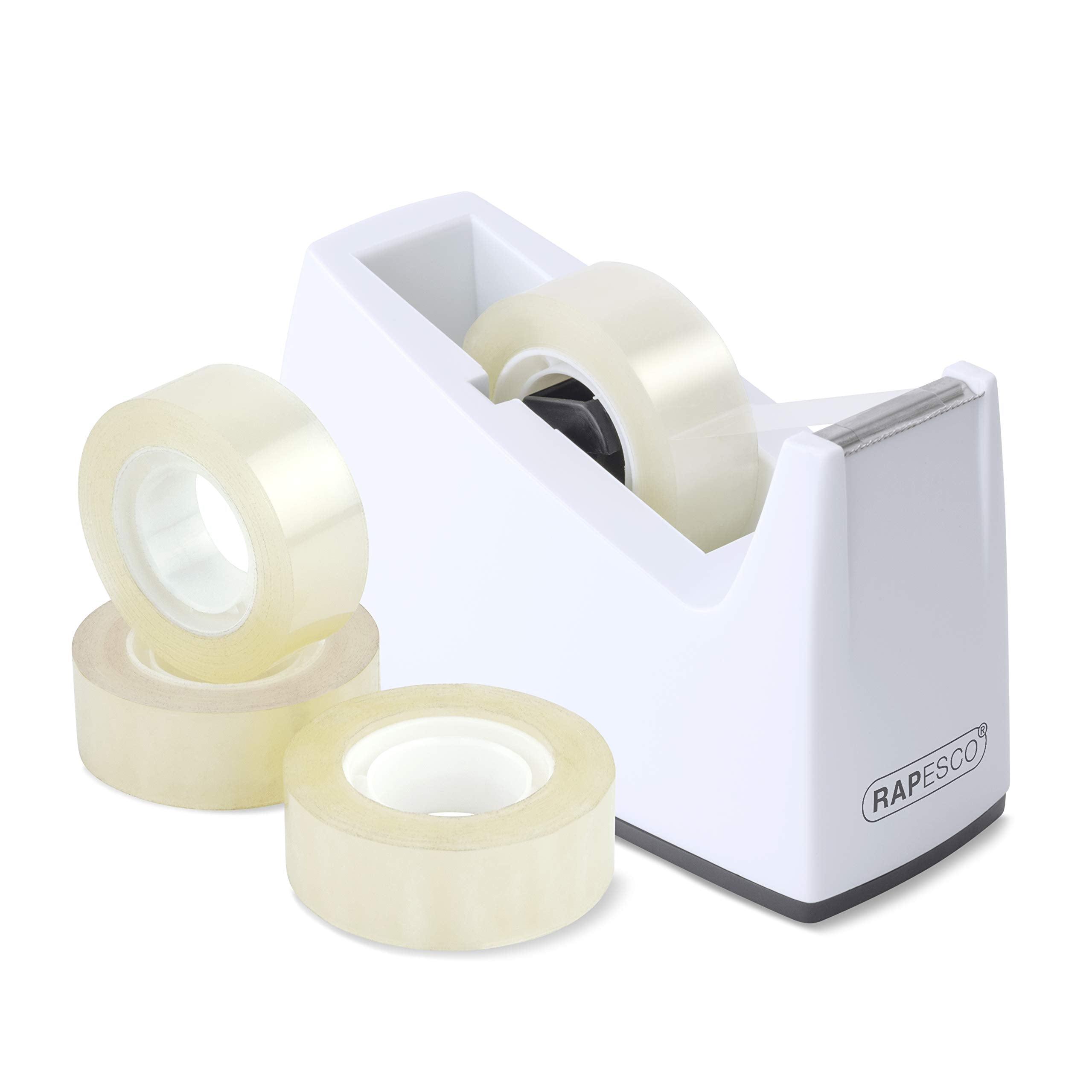 Rapesco 1620 Desktop Tape Dispenser with 4 Rolls of 33m Tape | White Plastic