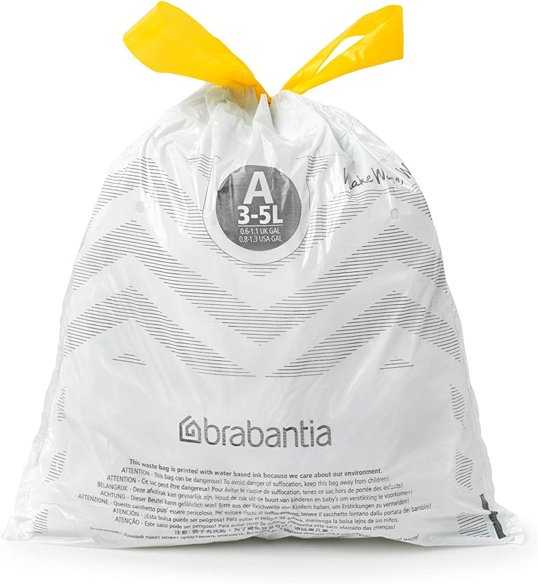 Brabantia - PerfectFit Bin Liners (Size A/3 Litre) Thick Plastic Trash Bags with Tie-Tape