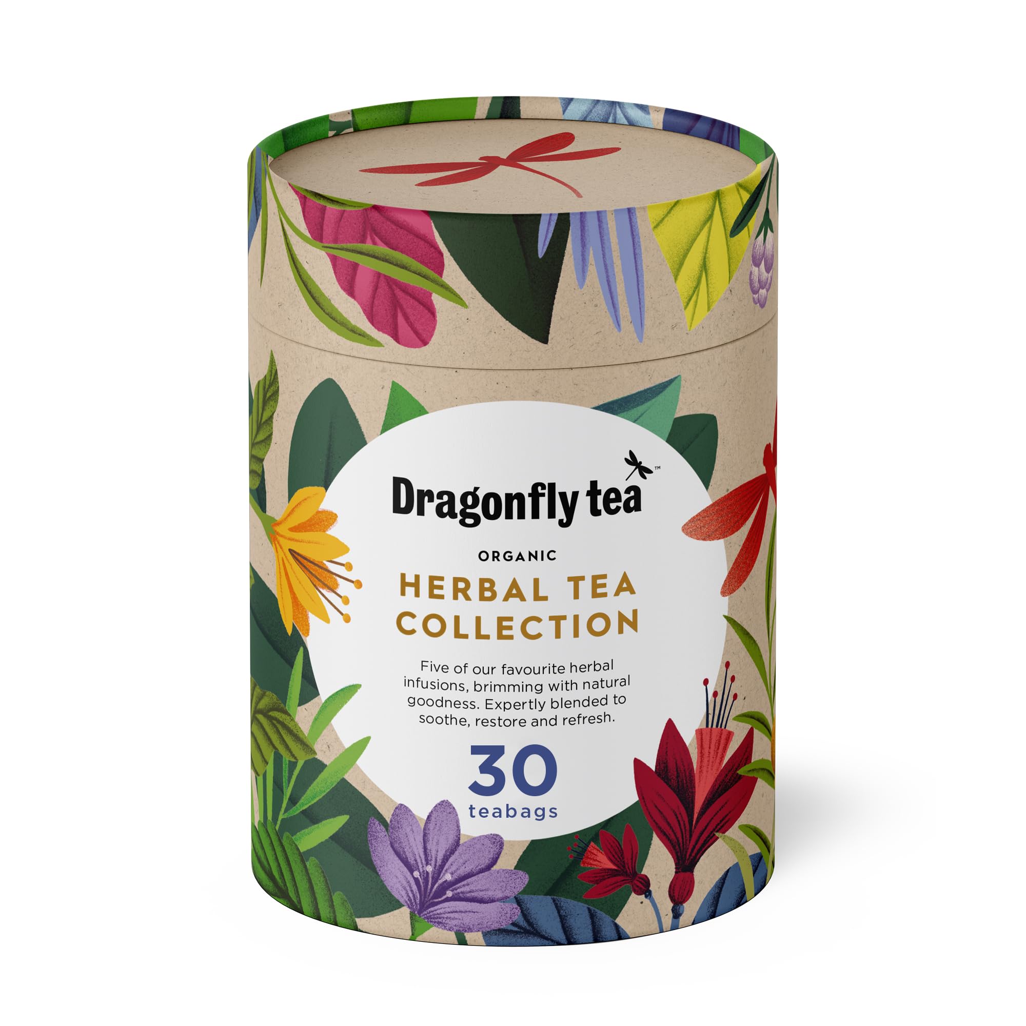 Dragonfly Tea Organic Herbal Tea Gift Collection - 30 Tea Bags, Plastic-Free & Compostable Packaging