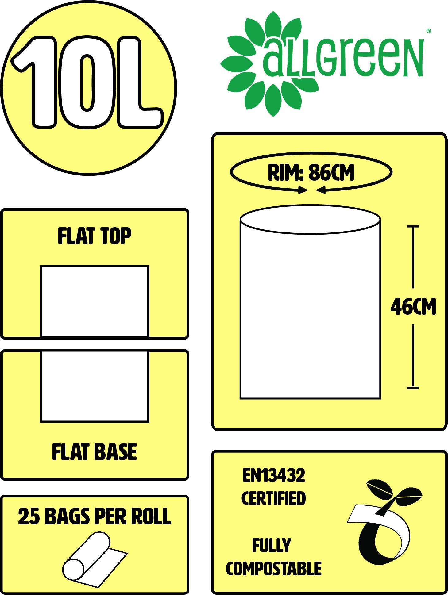 All-Green VC 10L-4 Compostable Kitchen Caddy Bin Liners - 10 Litre, 100 Bags