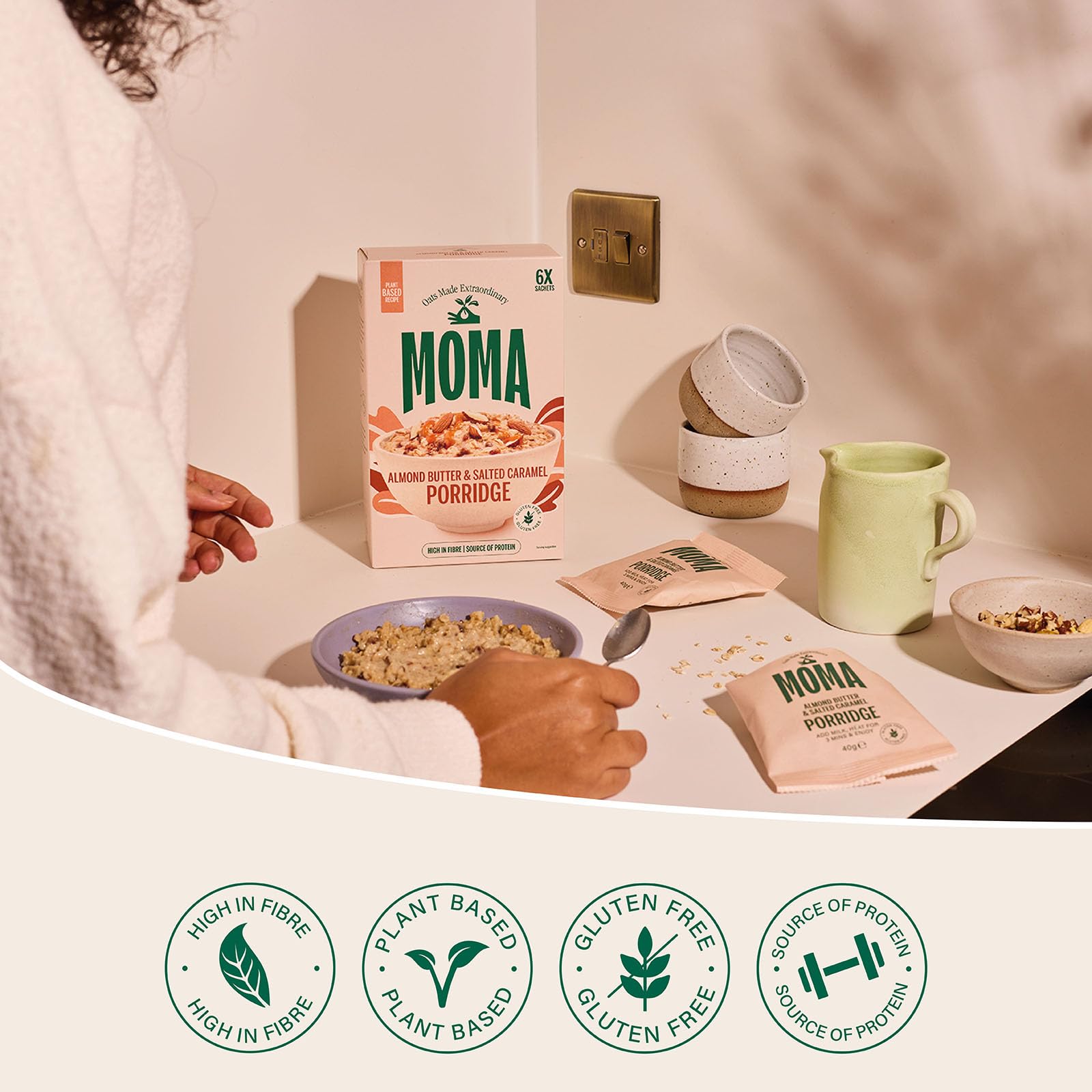 MOMA Almond Butter & Salted Caramel Porridge Sachets - 30 x 40g - Made with British Oats 14