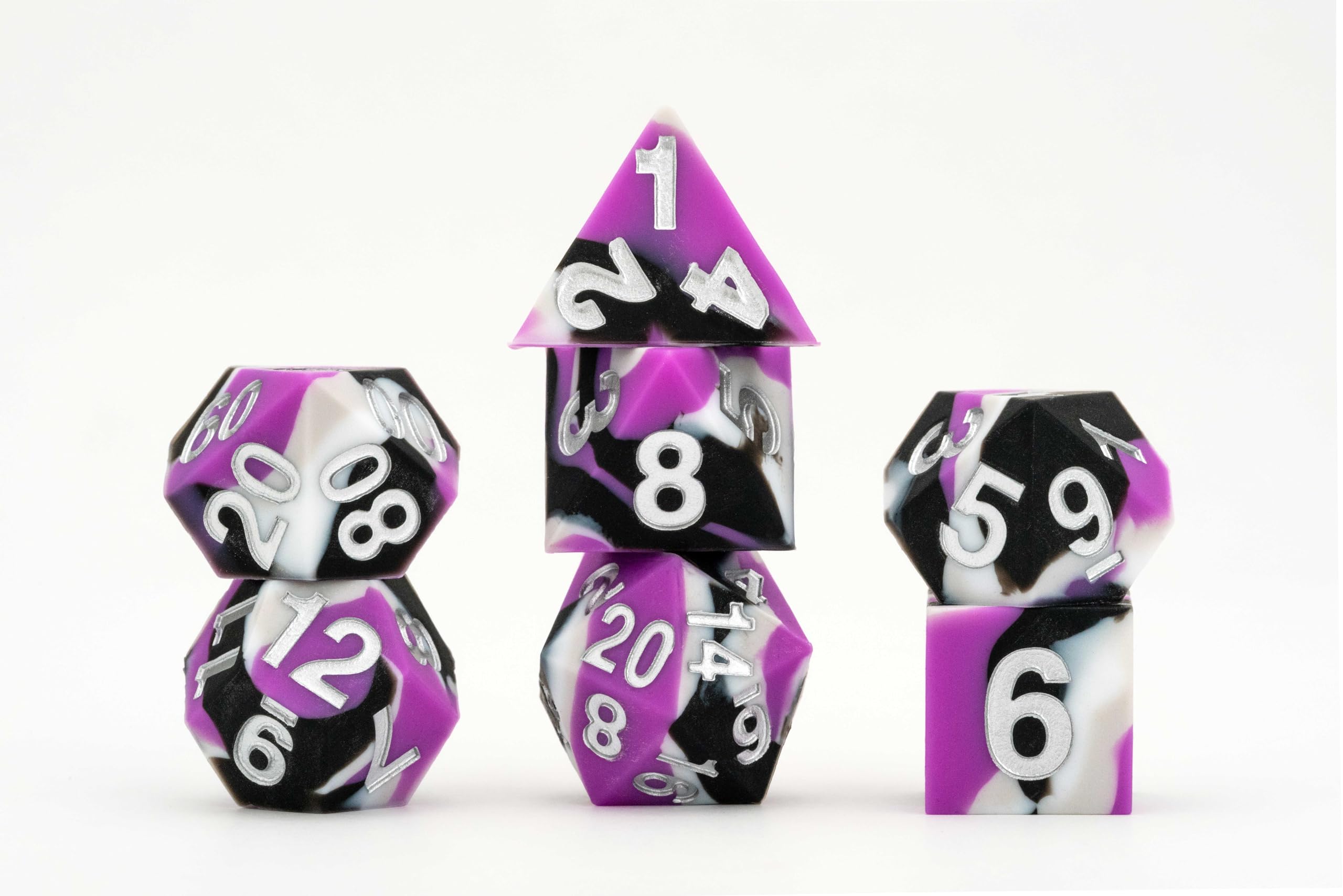 Metallic Dice Games FanRoll 16mm Sharp Edge Silicone Rubber Poly Dice Set | 7 Piece 8