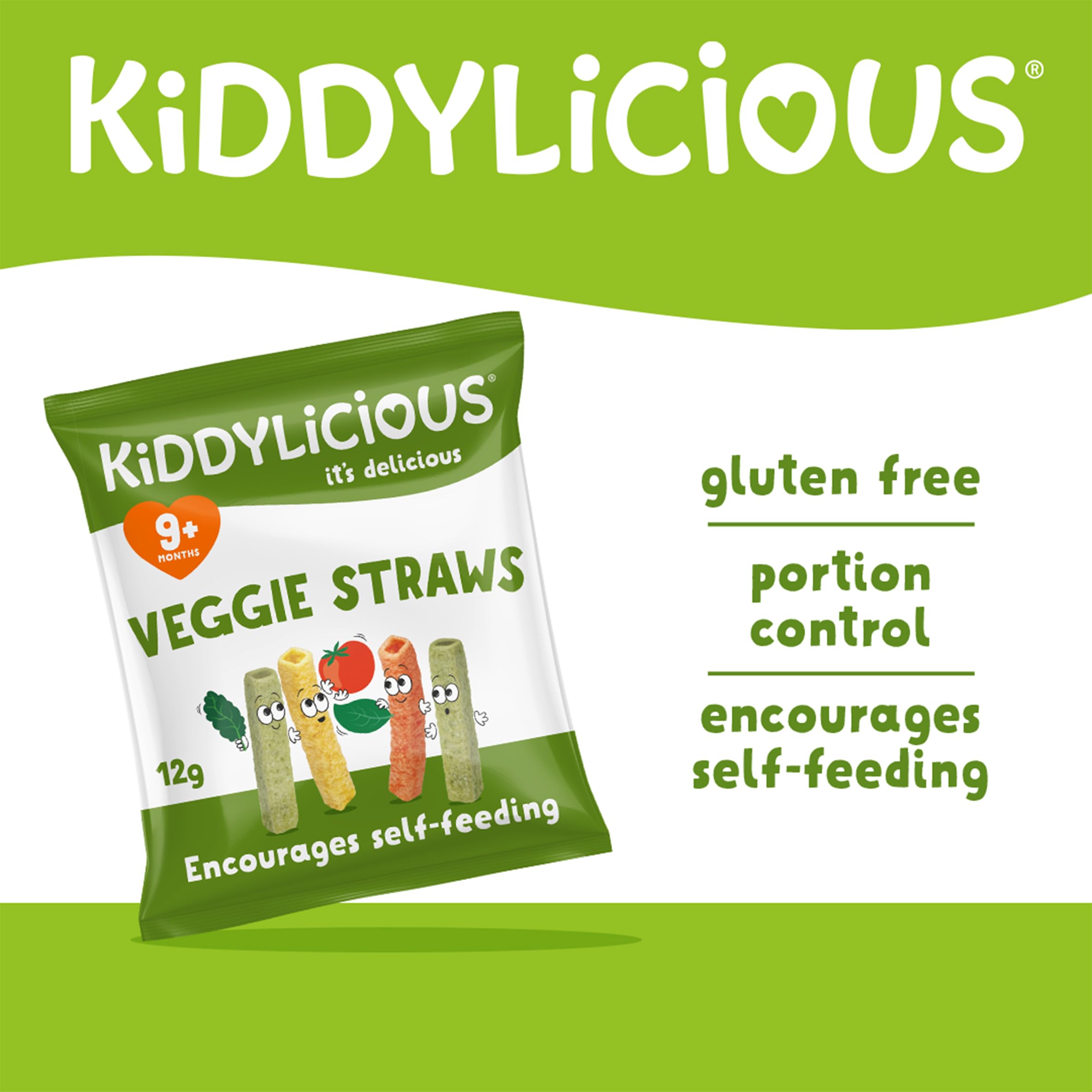 Kiddylicious Veggie Straws - Tomato, Kale & Spinach Flavoured Potato Snacks for Kids 9+ Months 3