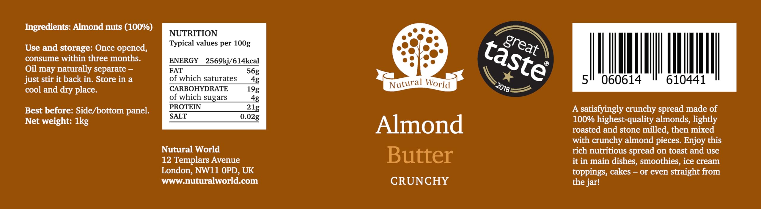 Nutural World Crunchy Almond Butter - 100% Almonds, Great Taste Award Winner | 1kg 5