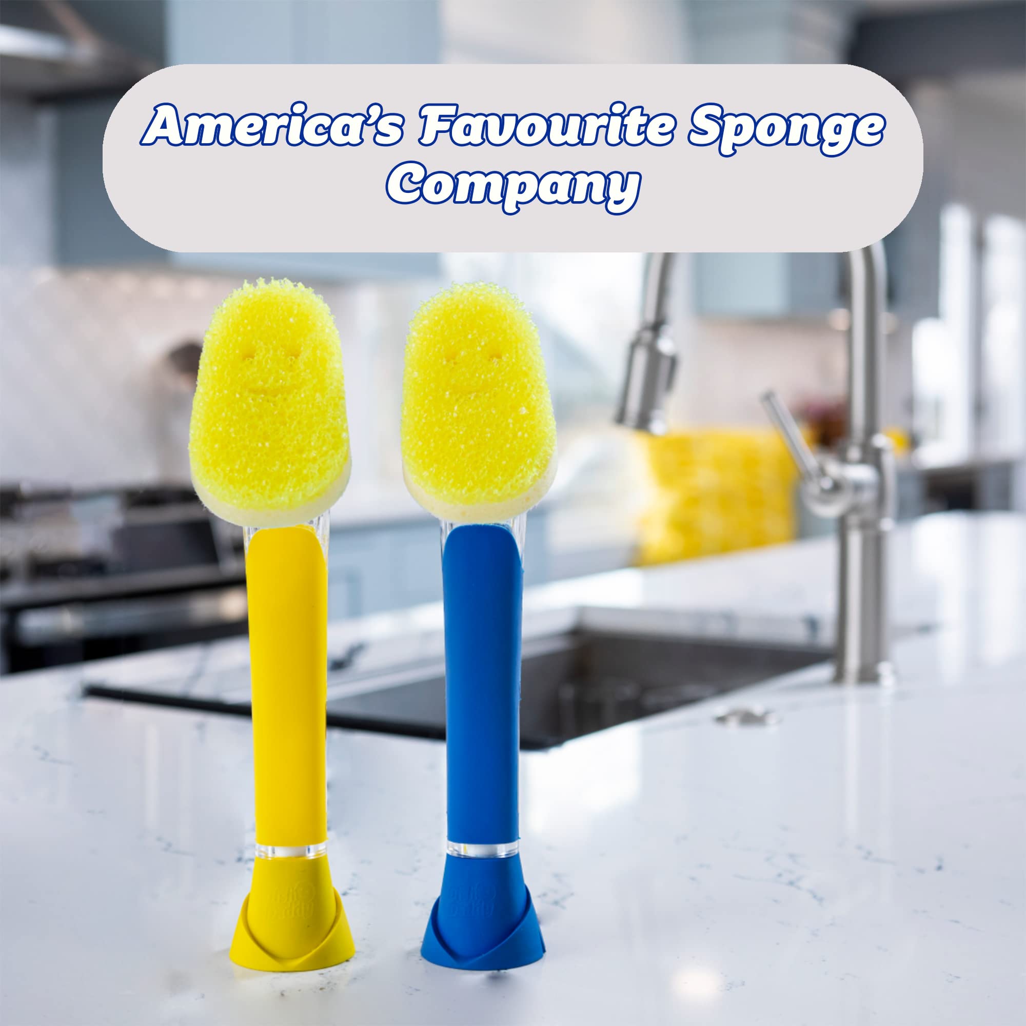 Scrub Daddy Dish Wand Scrubbing Brush with Handle - Soap Dispensing Dish Brush with Texture-Changing Sponge & Detachable Head, Yellow 2
