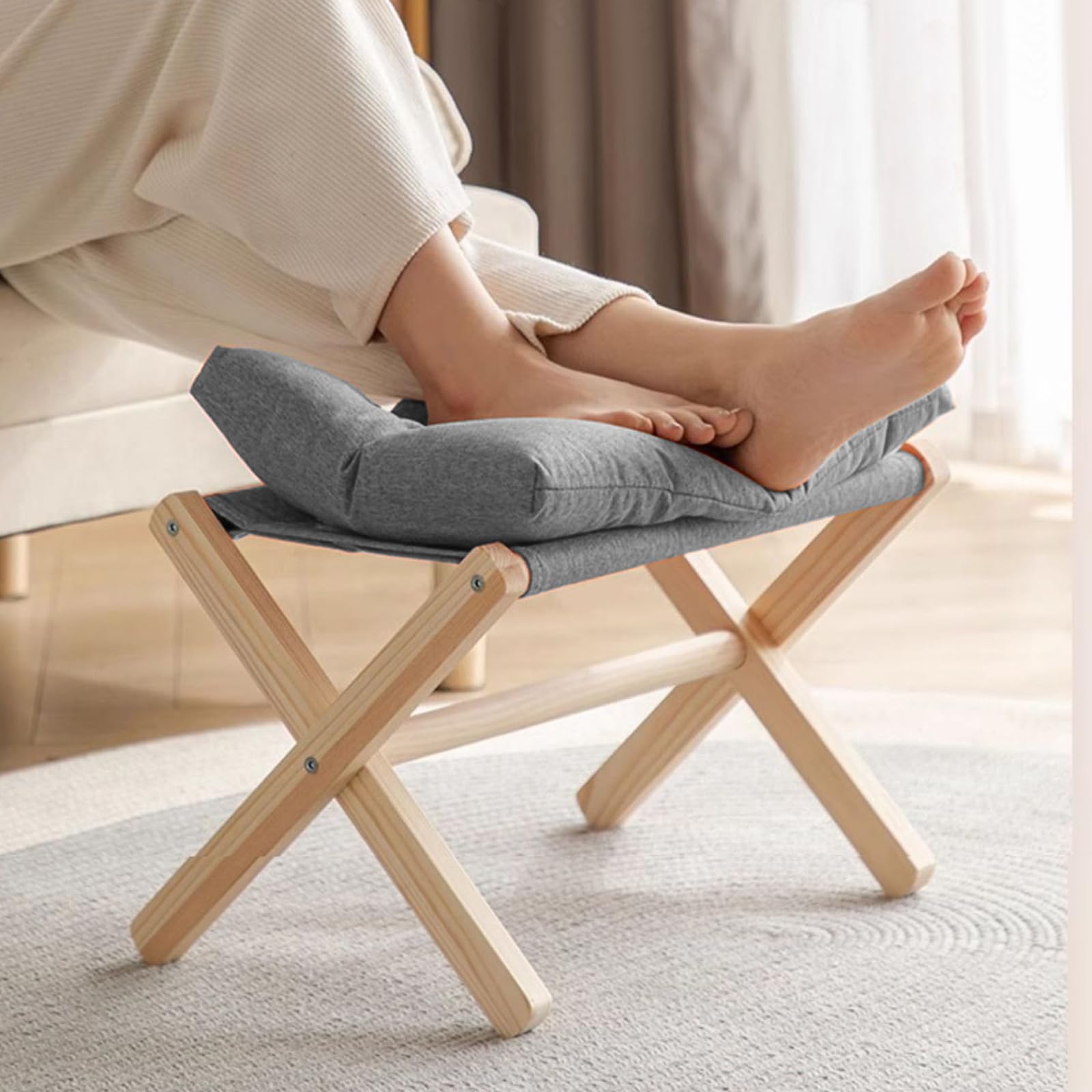 ASelected Wooden Folding Footstool with Soft Cushion | 45x33x33cm | Dark Grey 6