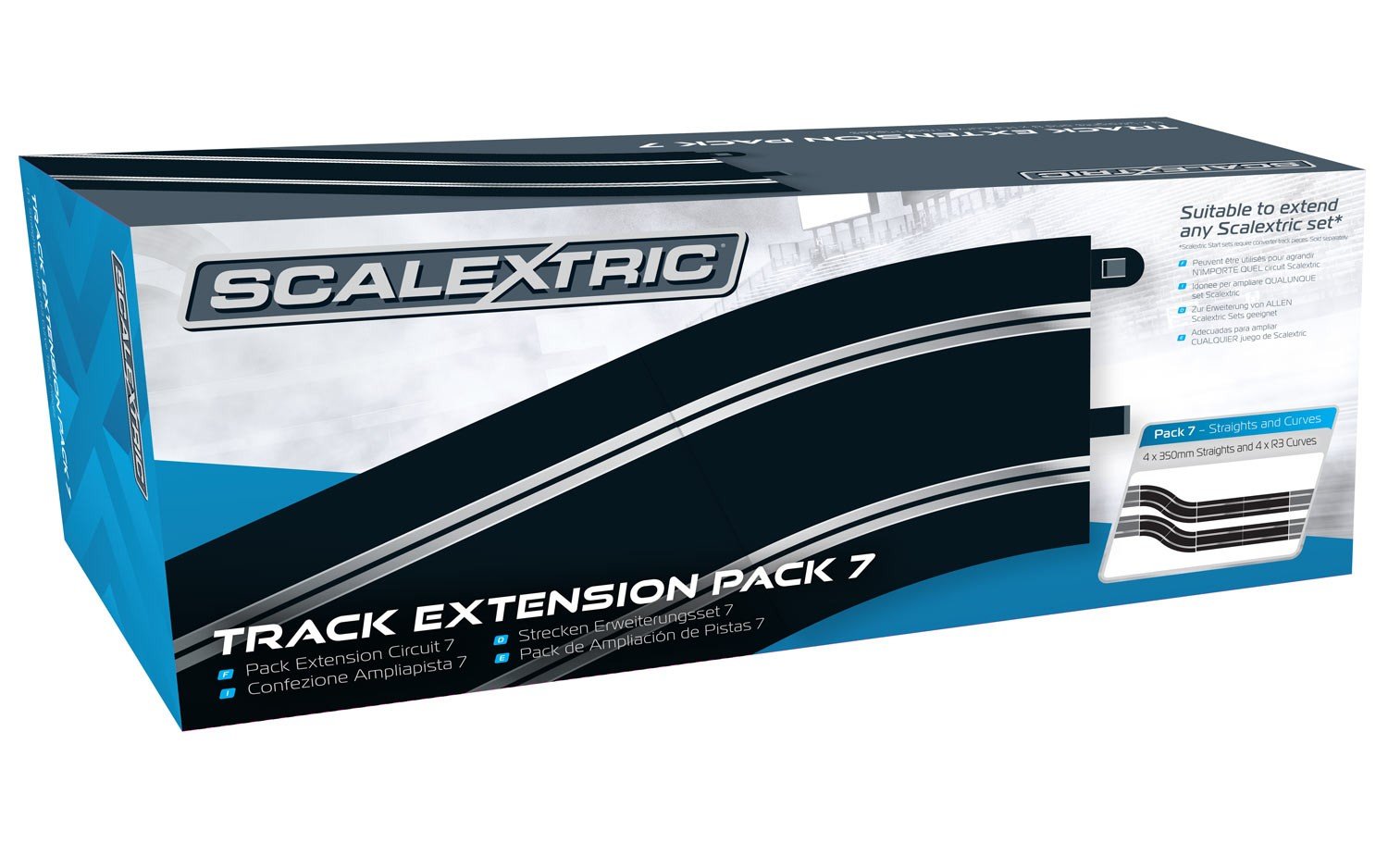 Scalextric C8556 Track Extension Pack 7 - 4x 350mm Straights, 4x Radius 3 Curve 22.5° 4