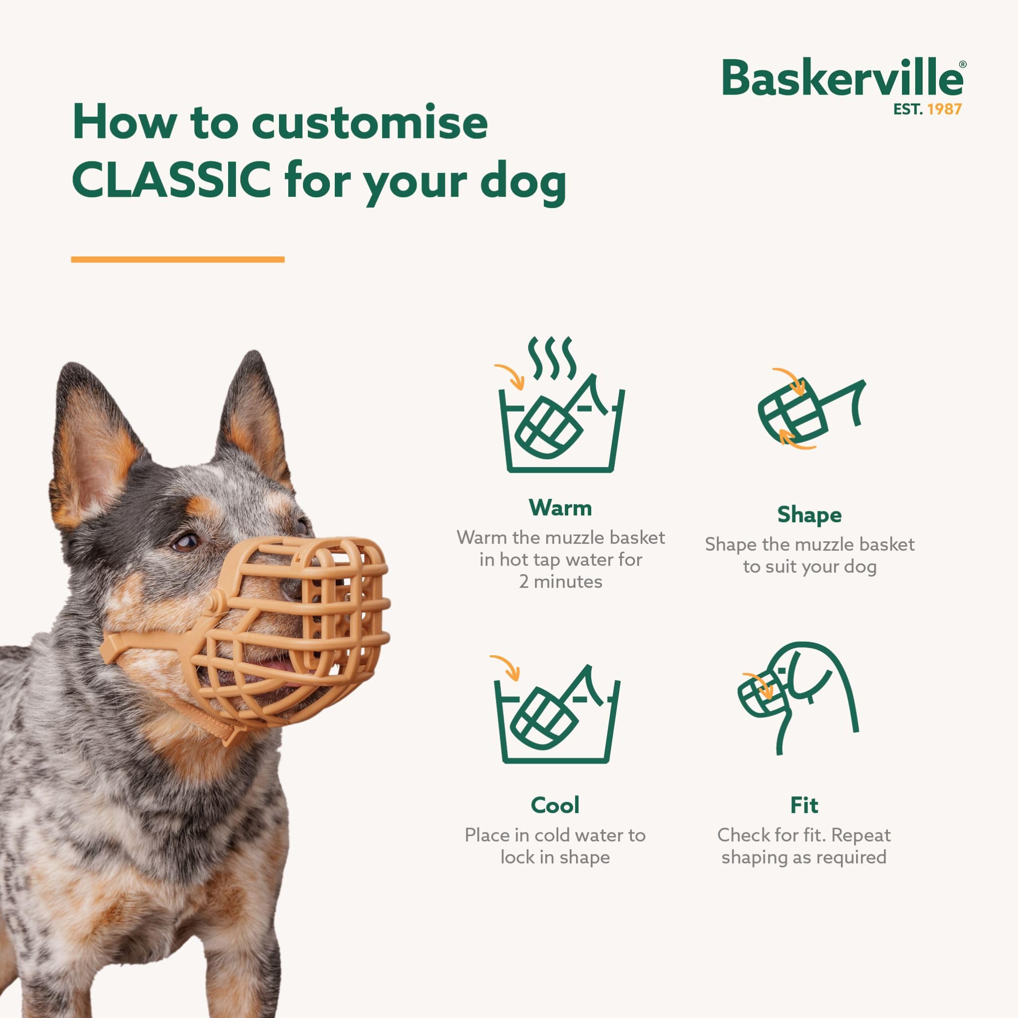 Baskerville Classic Basket Muzzle - Size 2, Brown, Prevents Biting & Scavenging | TPE 6