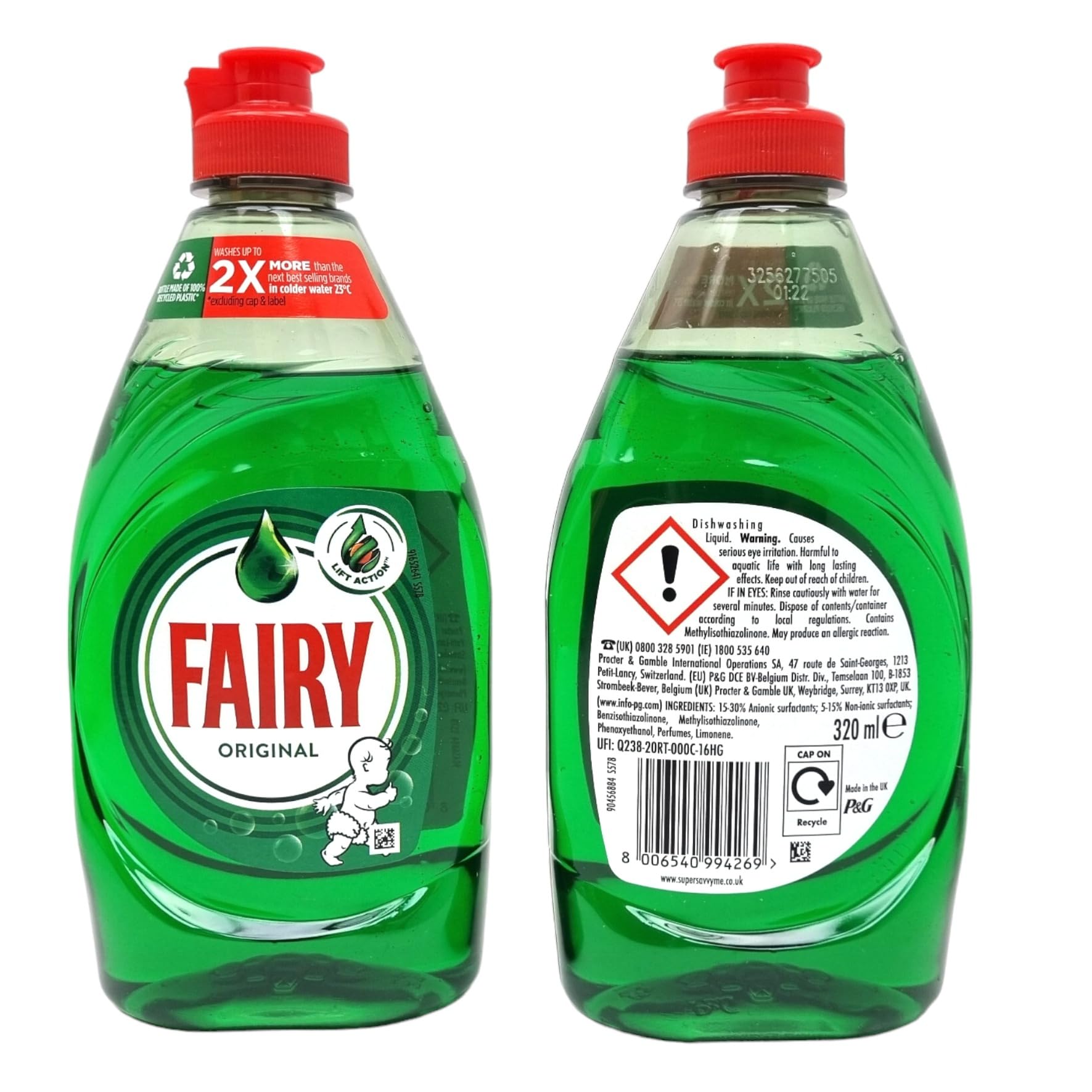 Fairy - Dish Washing Cleaning Set with 2x 433ml Liquid & 3x Easy Grip Sponges