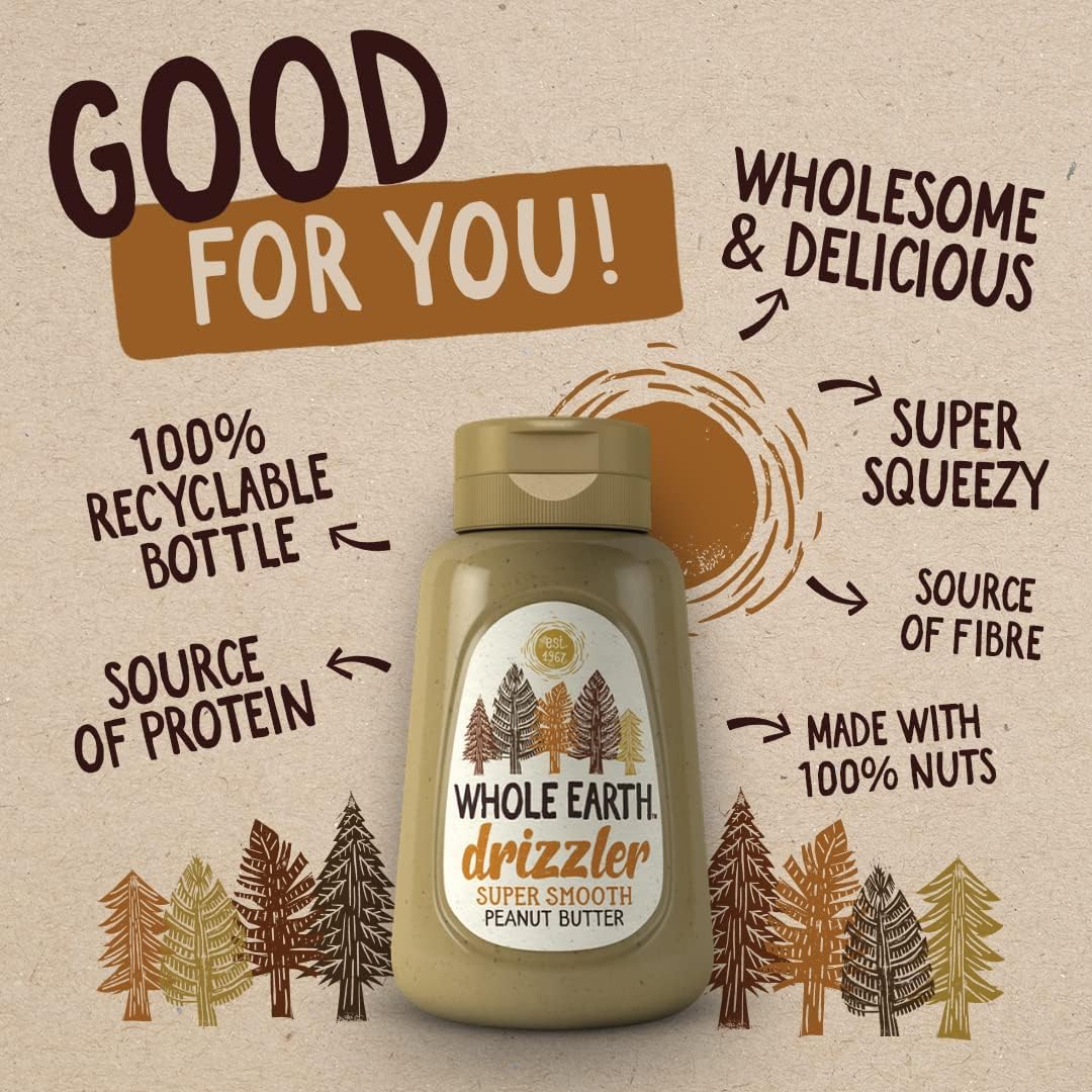 Whole Earth Drizzler Original Roasted Peanut Butter - Super Smooth Squeezy Spread