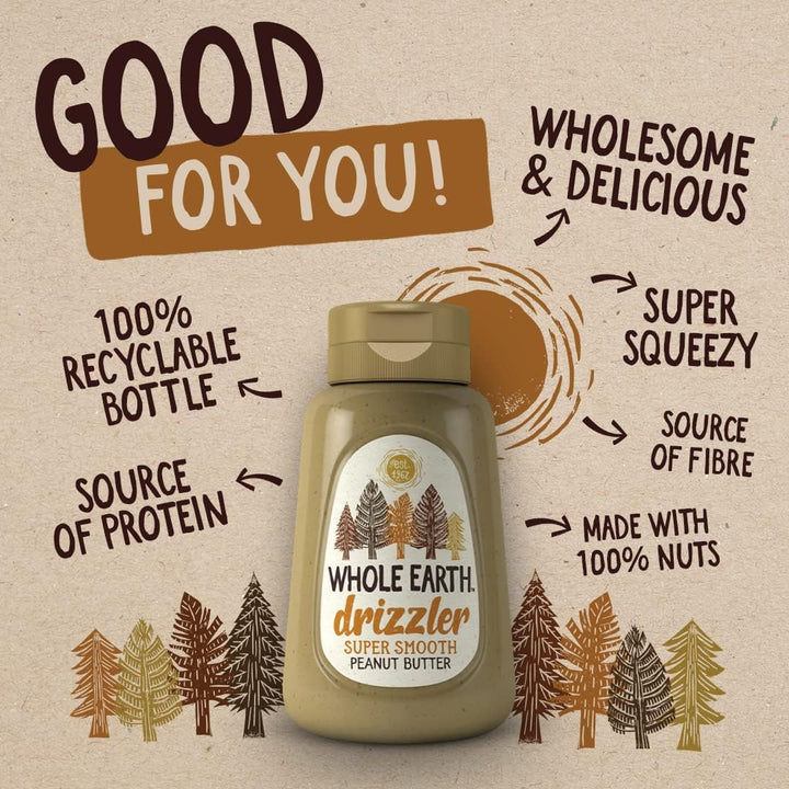 Whole Earth Drizzler Original Roasted Peanut Butter - Super Smooth Squeezy Spread