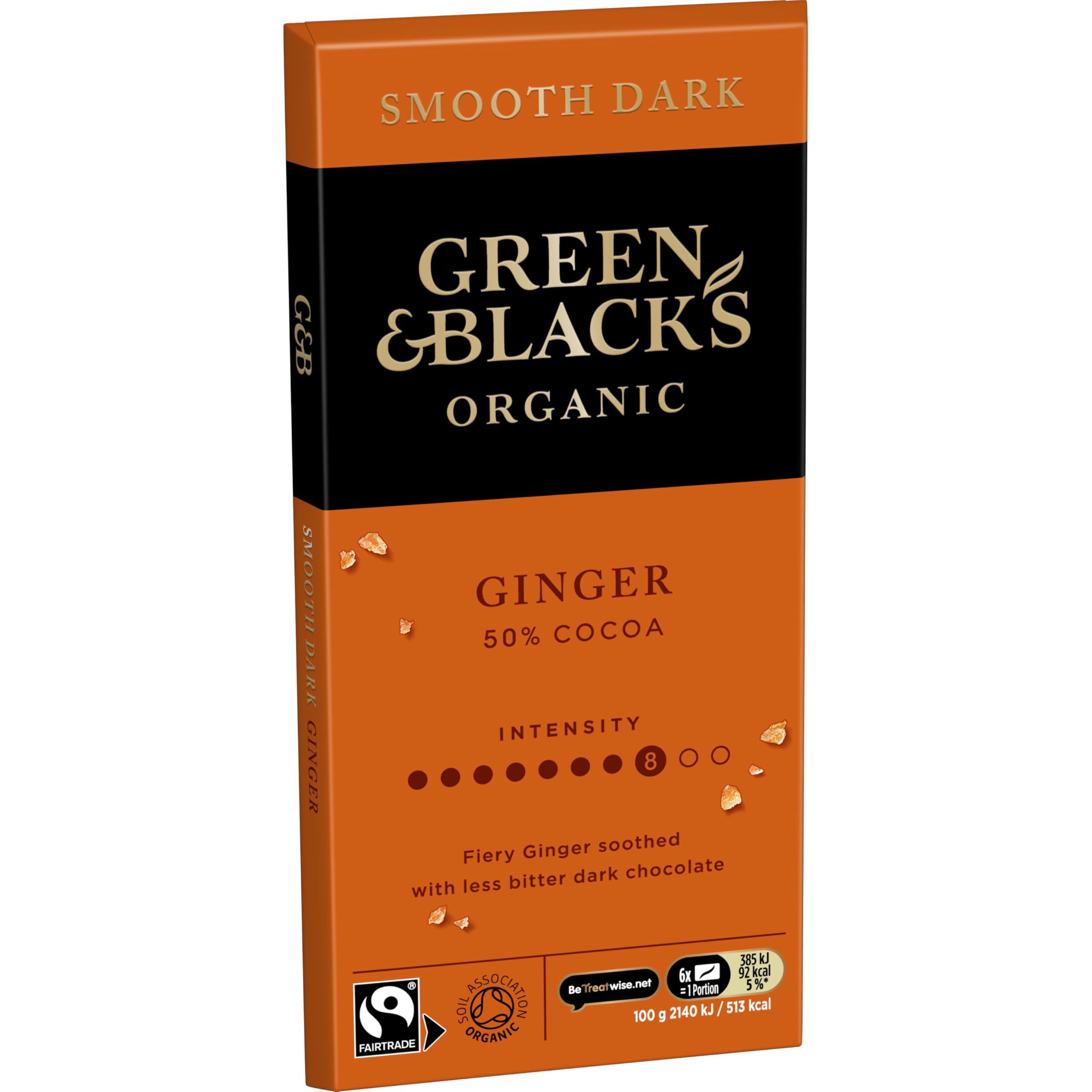 Green & Black's Organic Ginger Smooth Dark Chocolate Bar 50% Cocoa, 100g