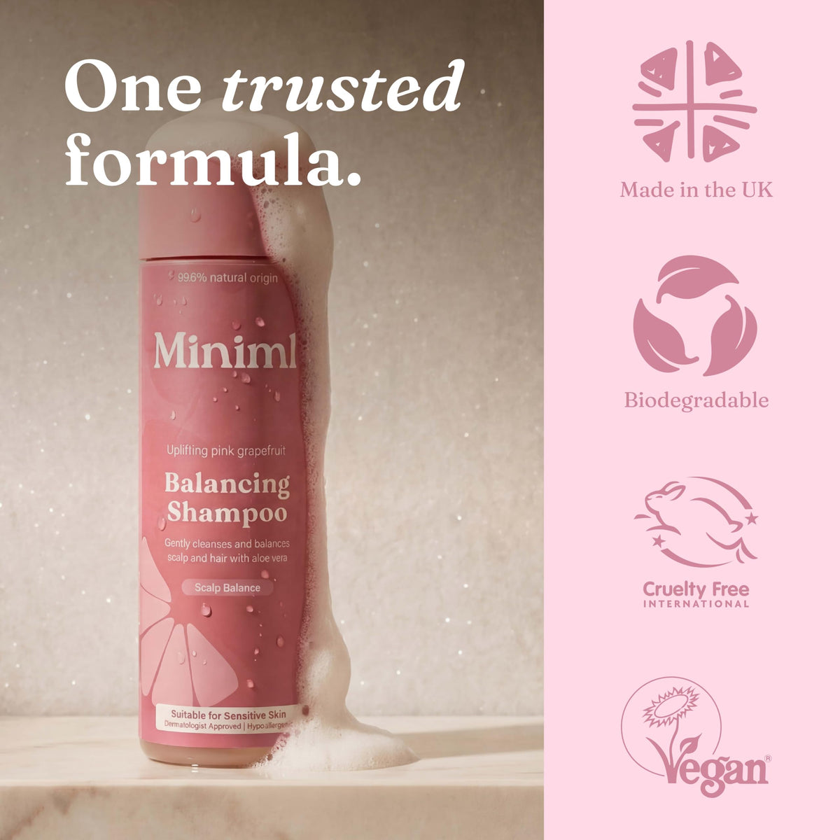 Miniml Balancing Shampoo - Pink Grapefruit & Aloe Vera | 400ml | Vegan 7