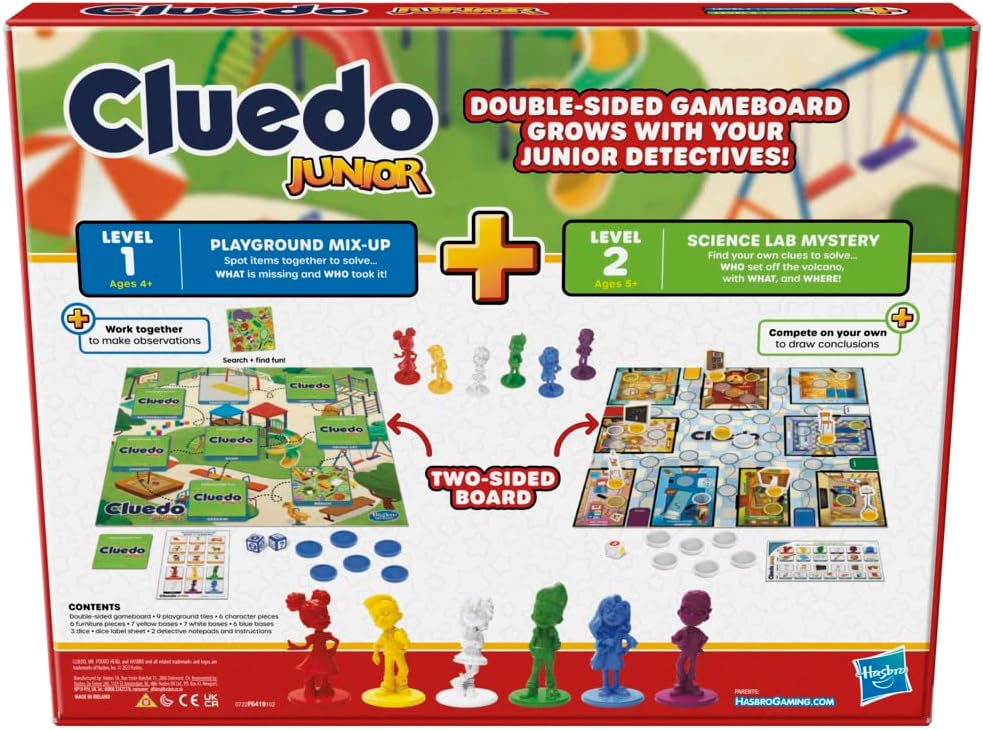 Clue Junior-Spiel, 2-seitiges Spielbrett, 2 Spiele in 1, Clue Mystery-Spiel für Jüngere