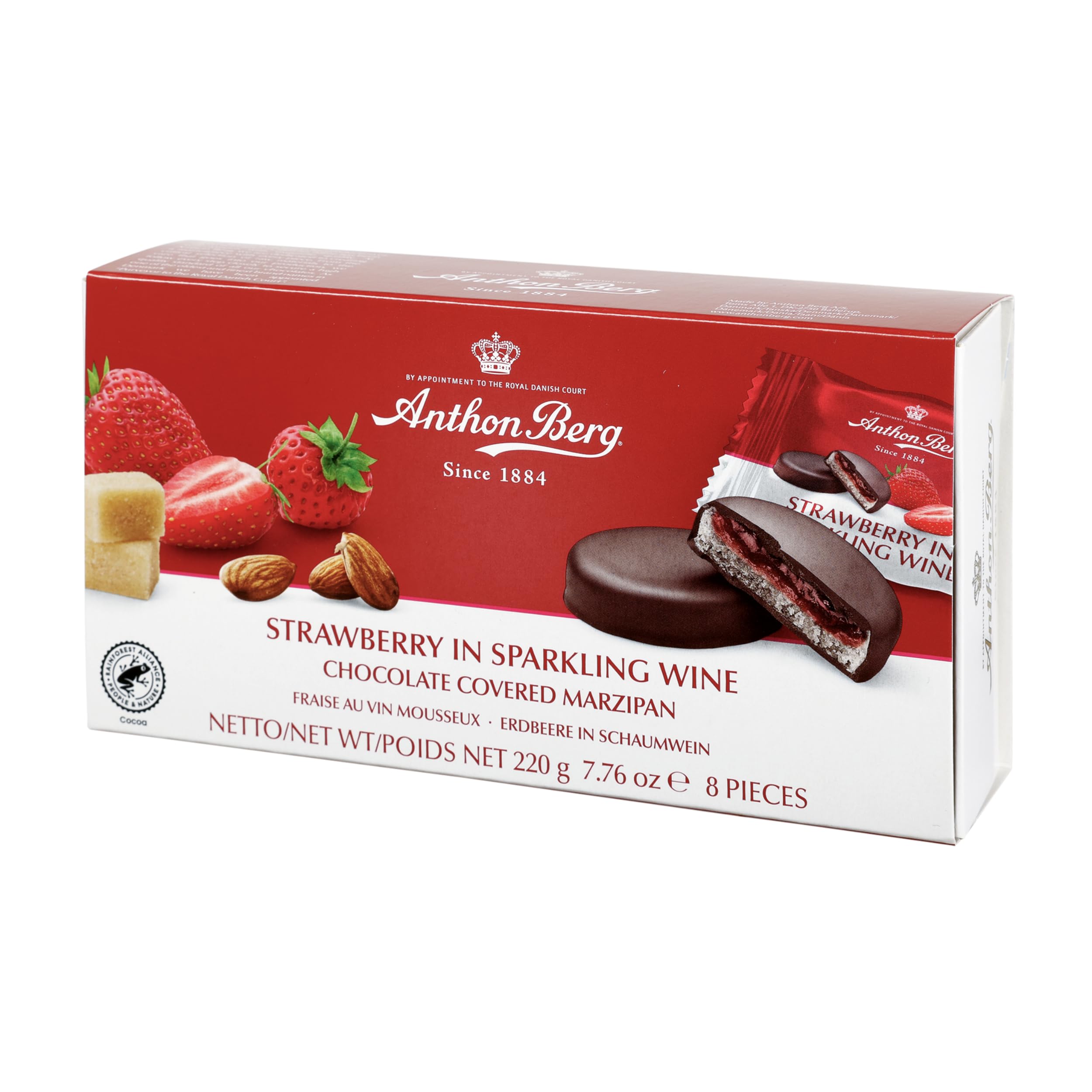 Anthon Berg Dark Chocolate Covered Marzipan Treats - Strawberry in Champagne 220g