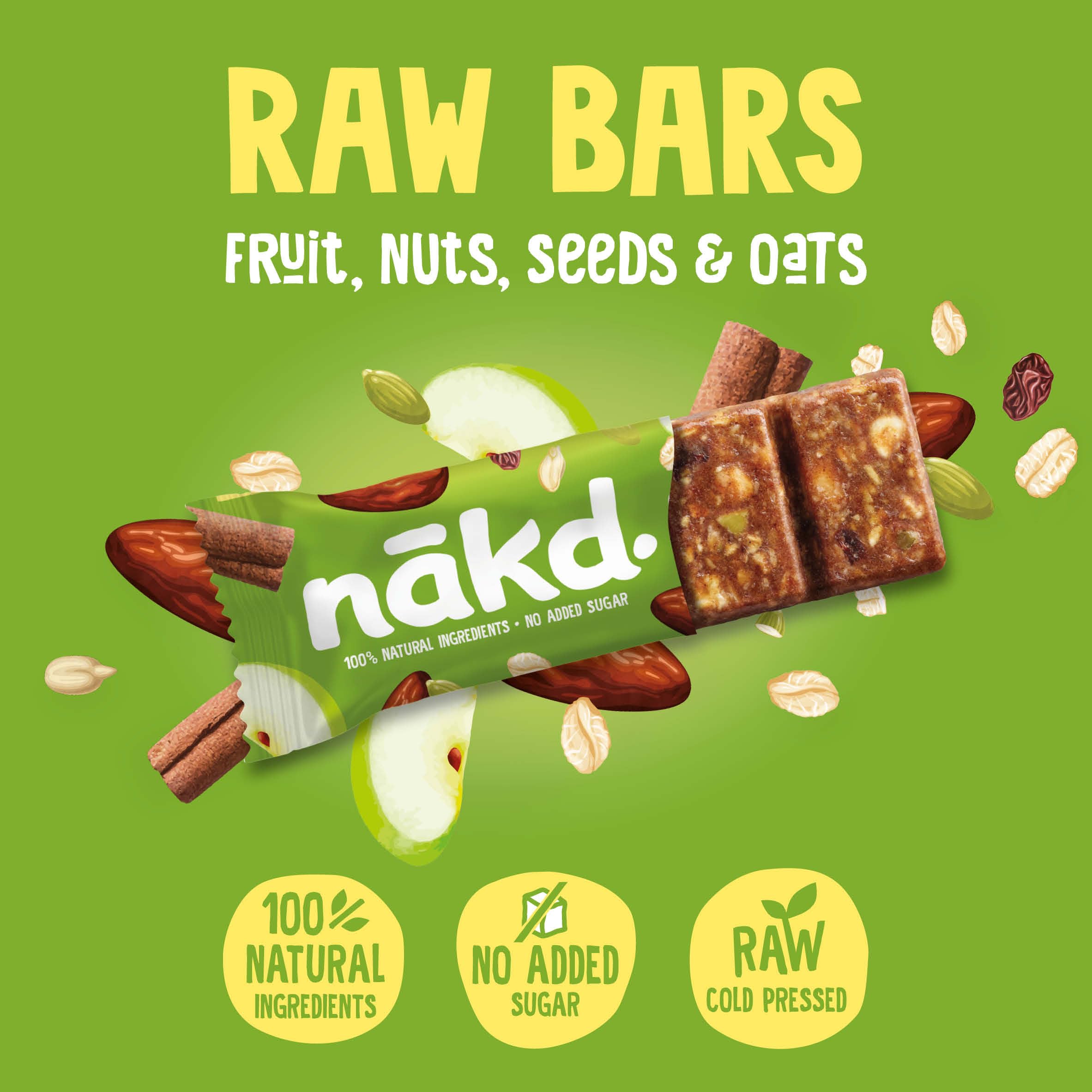 Nakd Fruit & Fibre Apple & Cinnamon Bars - 36 Count Pack | High Fibre | Vegan | No Added Sugar