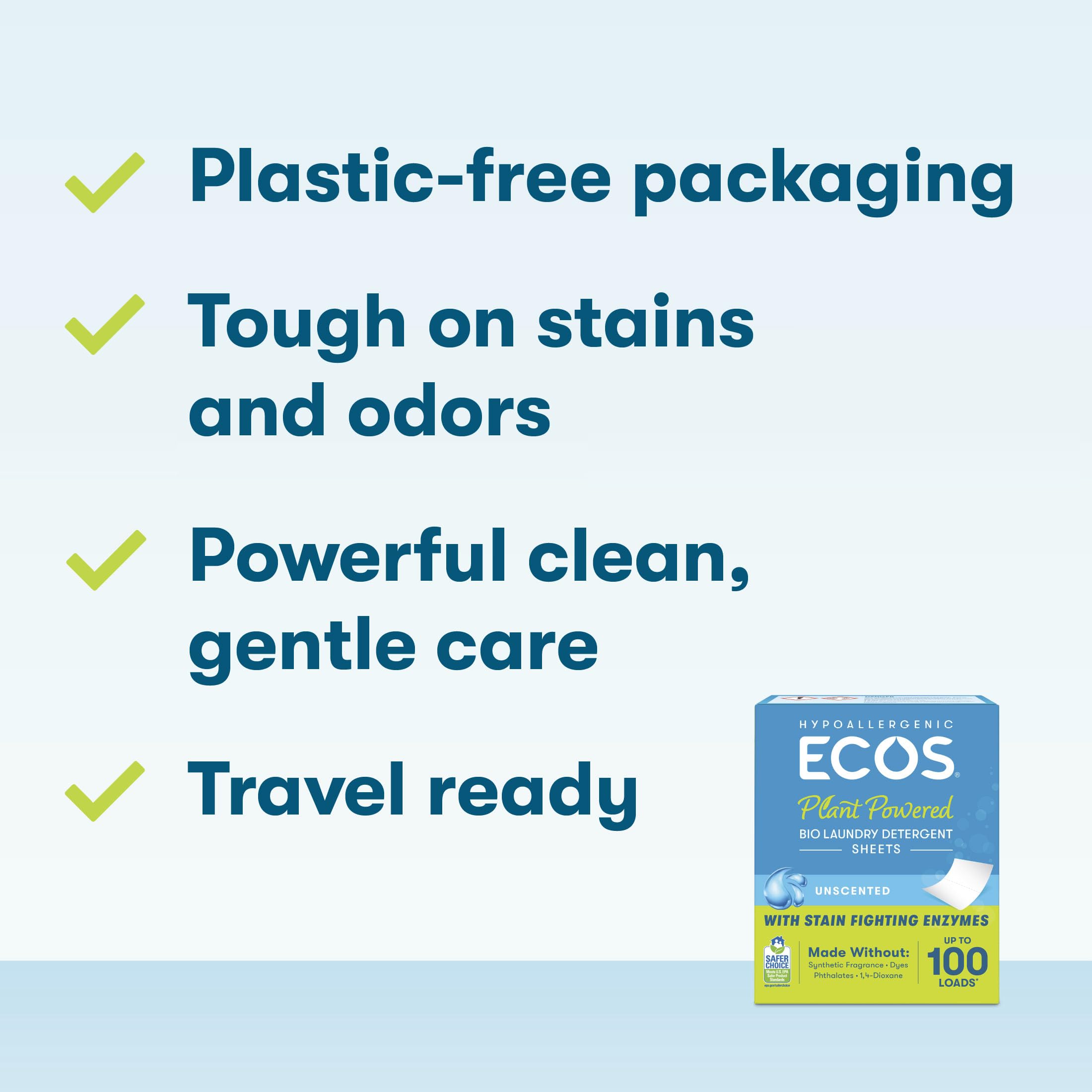 ECOS Hypoallergenic Laundry Detergent Sheets, Fragrance-Free, 50 Count 2
