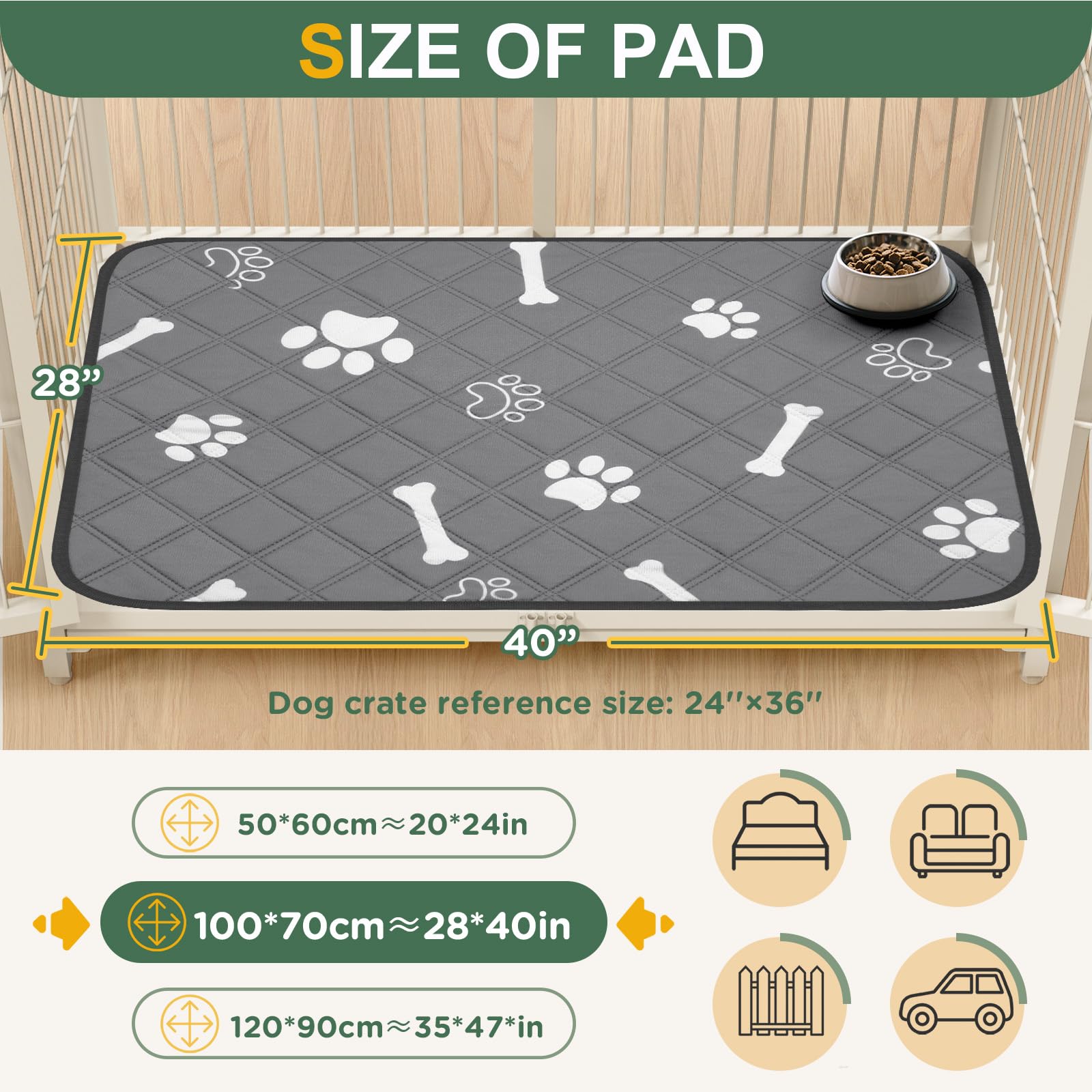 Gimars Reusable Training Pads - 100×70 cm, 2 Pack, Super Absorbent, Washable 3