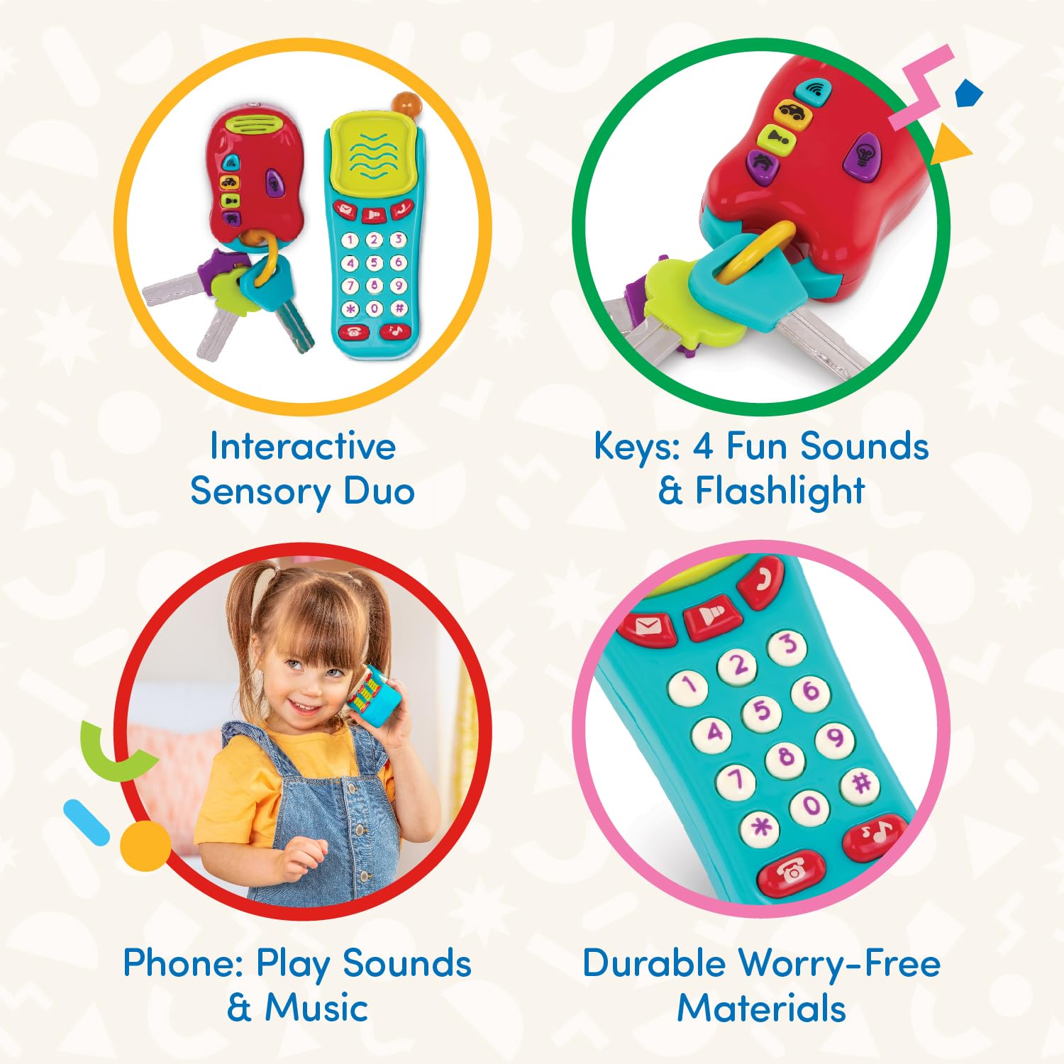 Battat Sensory Pretend Phone & Keychain Toy - Light-Up Electronic Playset for Toddlers 18 Months+ 4