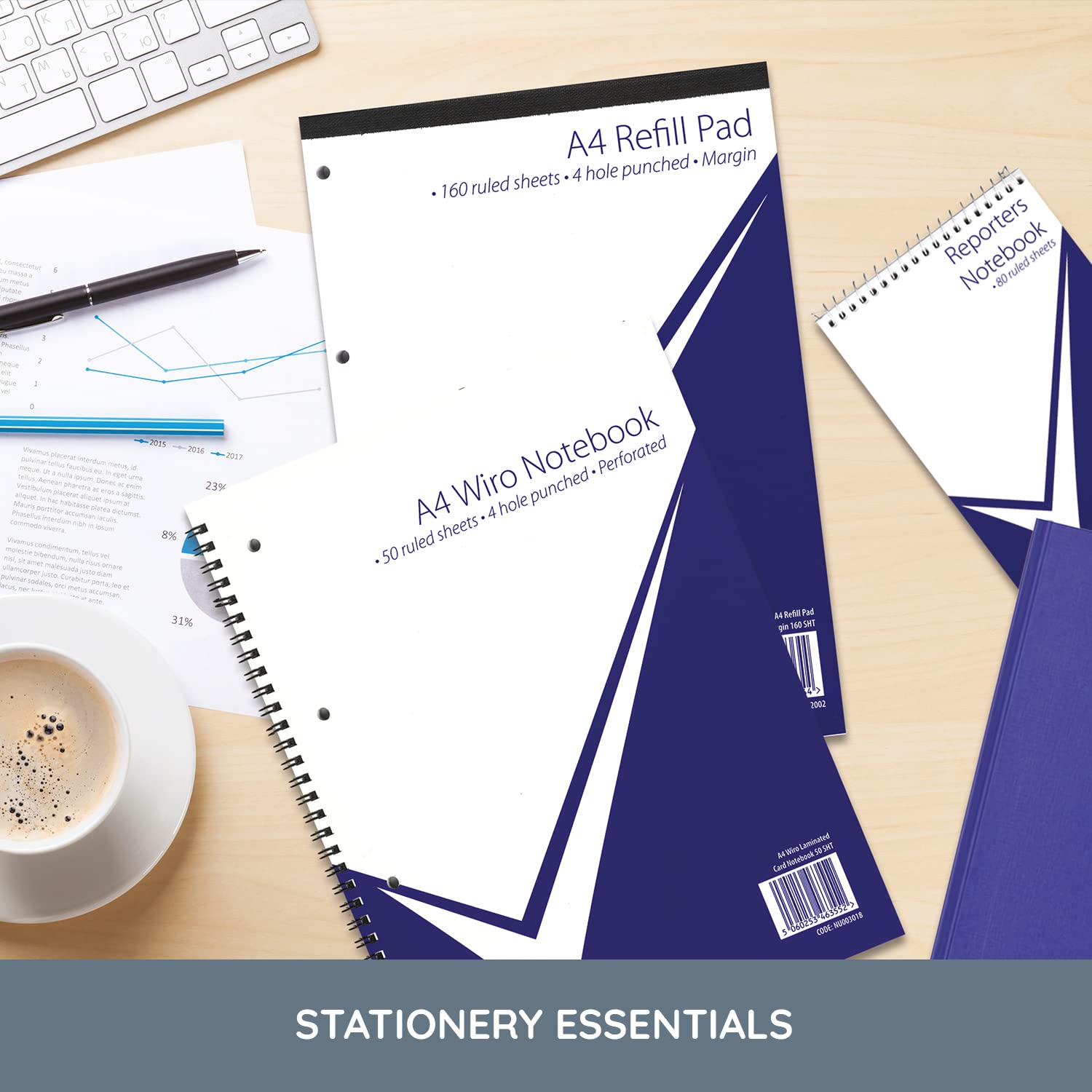 nu: Office Value A5 Casebound Manuscript Notebook - Blue | 192 Pages | 70gsm Feint Ruled Paper 4