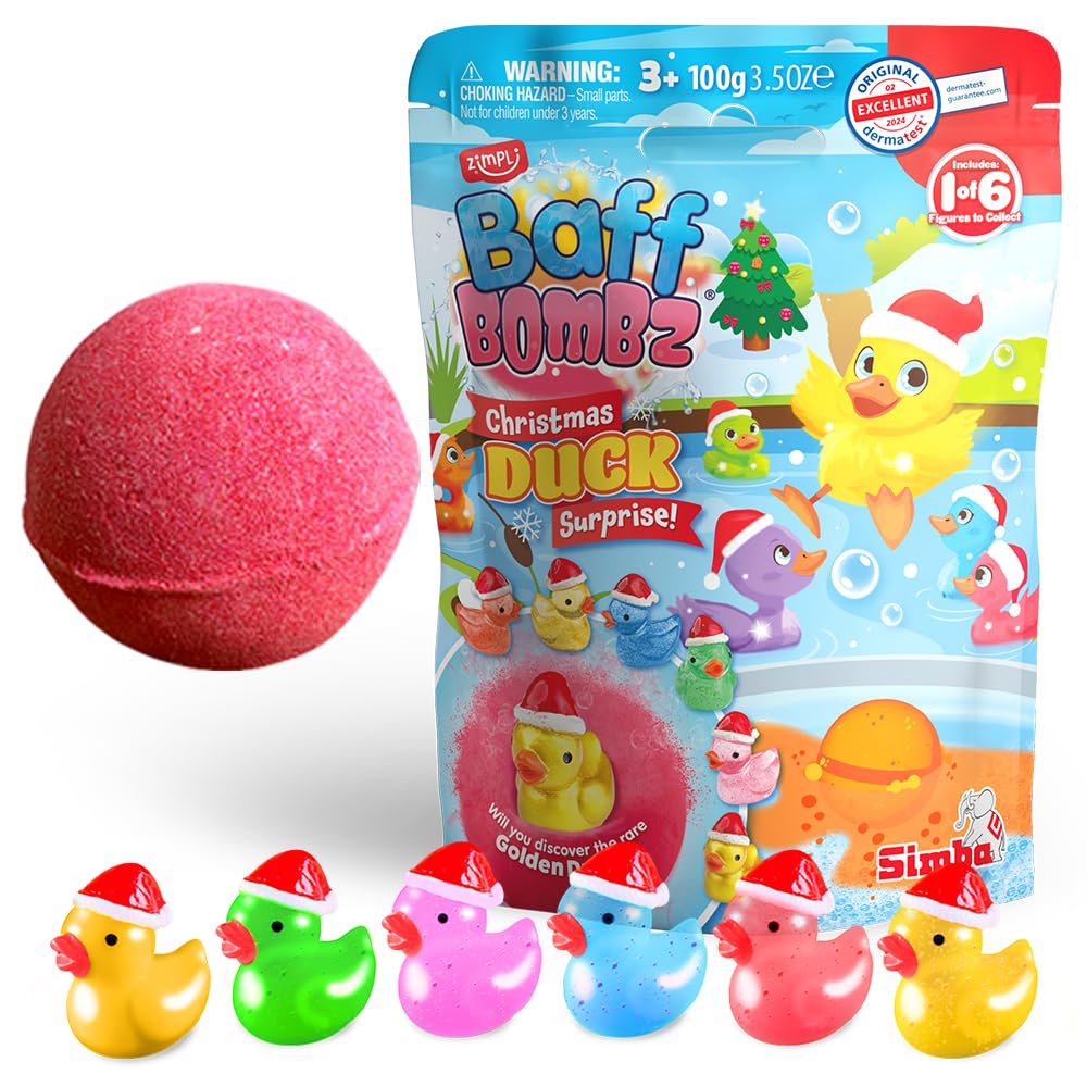 ZIMPLI Surprise Christmas Duck Bath Bomb - 100g | Contains 1 of 6 Collectible Duck Toys