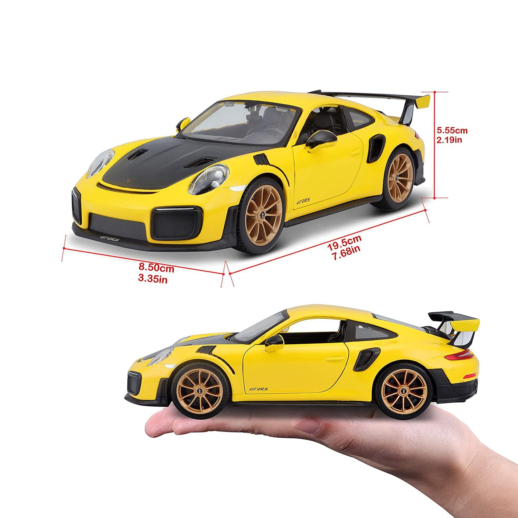 Maisto 1:24 Porsche 911 GT2 RS Diecast Model Car - Yellow and Black 22