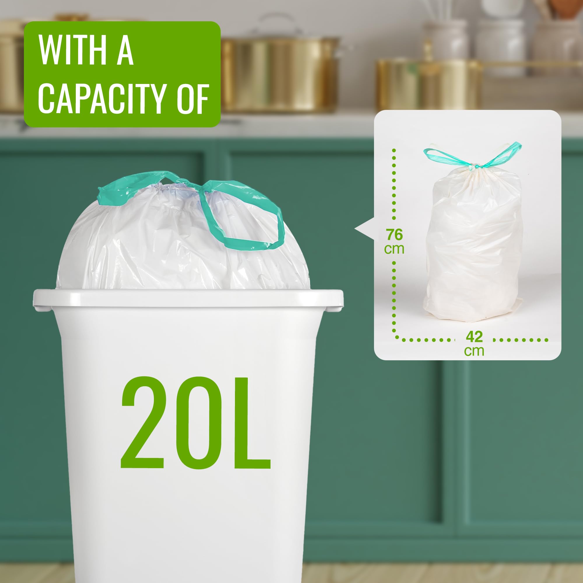 EcoBag 20L Drawstring Bin Liners - 20 Pack | Extra Strong | 24 Microns | White 2