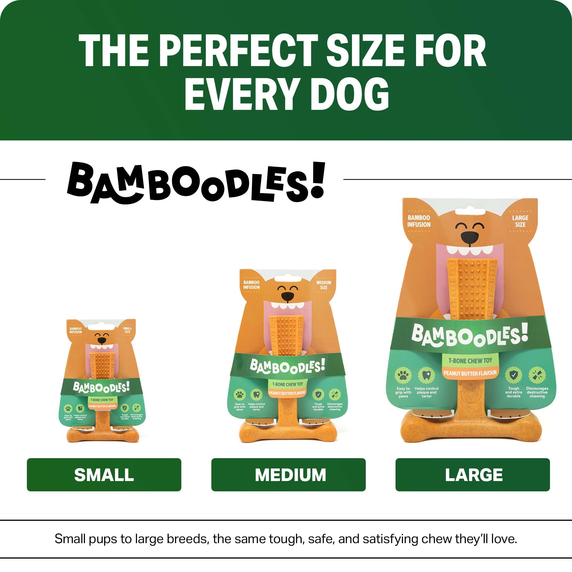 Bamboodles T-Bone Dog Chew Toy - Medium Size | Peanut Butter Flavour | Durable Bamboo Blend 4