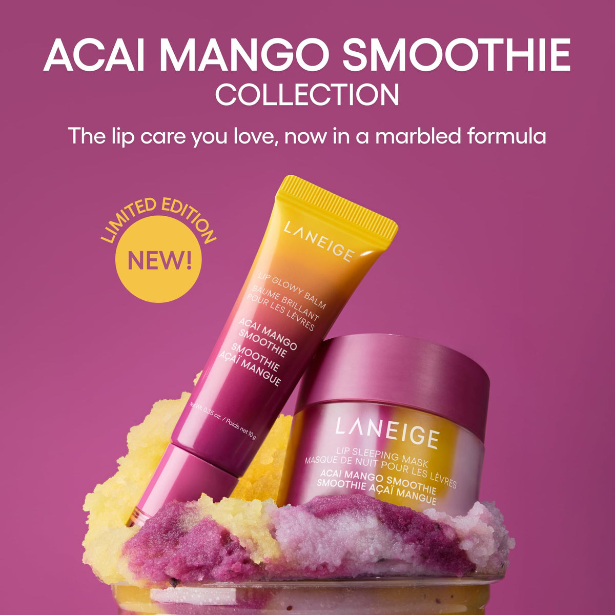 LANEIGE Lip Sleeping Mask Acai Mango Smoothie - Korean Overnight Lip Balm