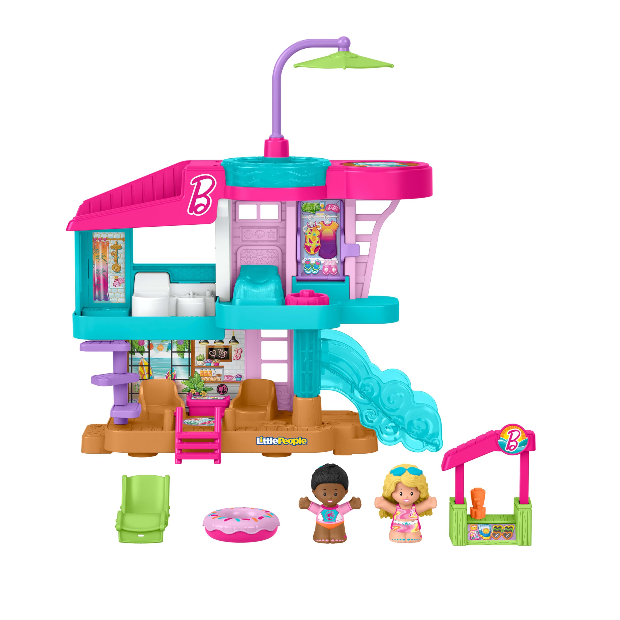 Fisher-Price Little People Barbie Beach House Playset - 3-Floor Interactive Doll House with Figures & Accessories for Toddlers 18M+