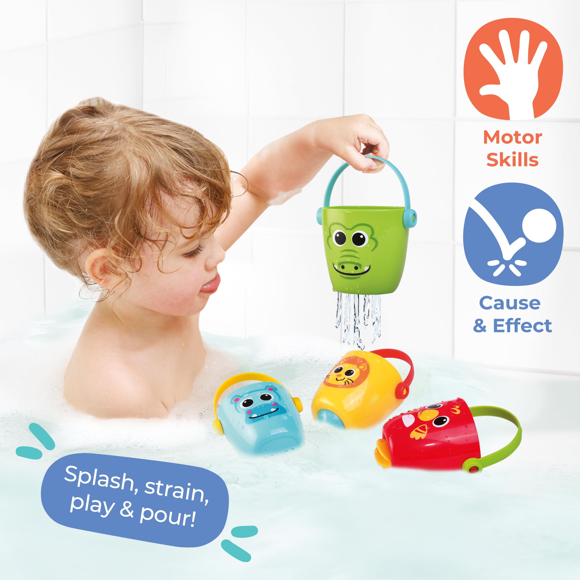 Play Tots Animal Bath Buckets - 4-Piece Stackable Bath Toy Set for Toddlers 12