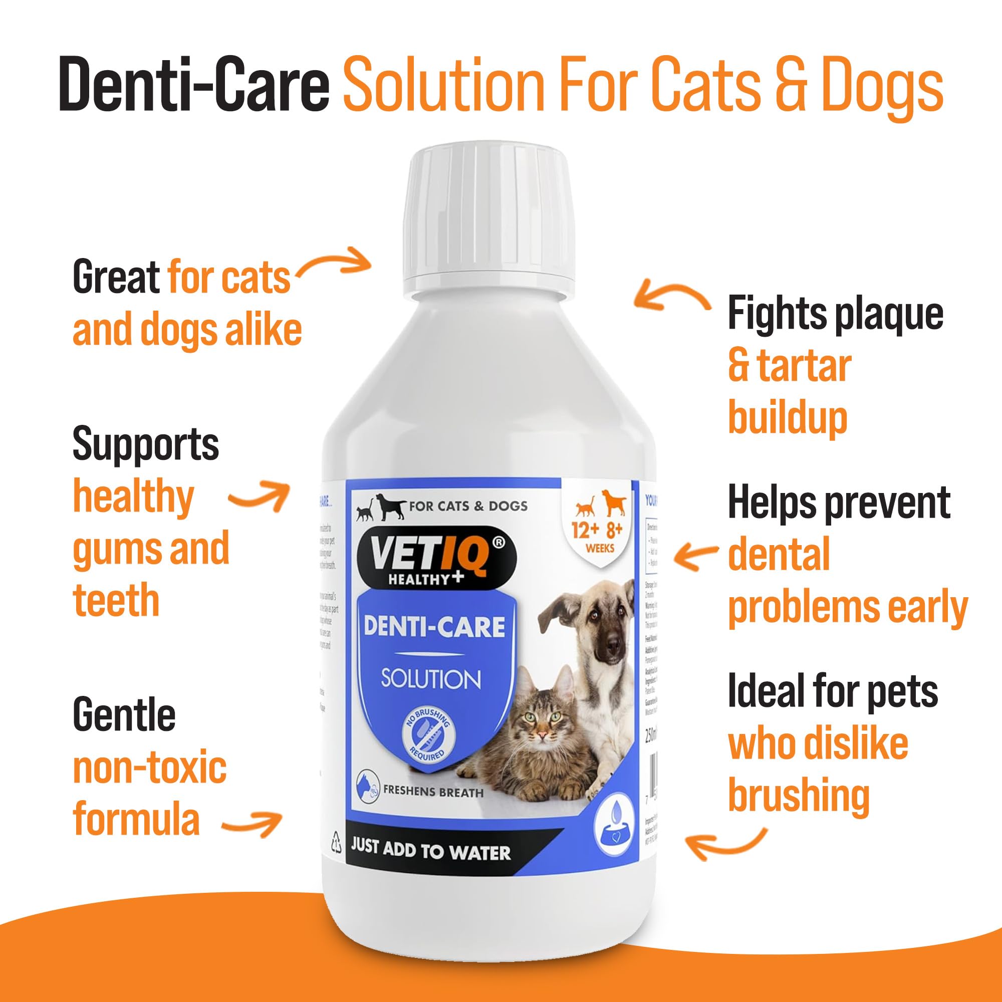 VETIQ 2in1 Denti-Care Oral Hygiene Solution for Dogs & Cats - Reduces Plaque | 250ml