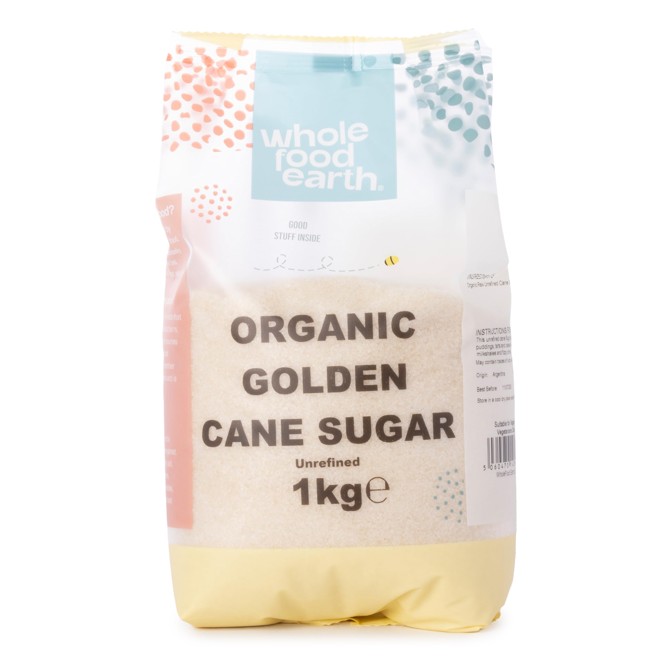 Wholefood Earth Organic Golden Cane Sugar - Unrefined Raw Sweetener | 1kg Bag