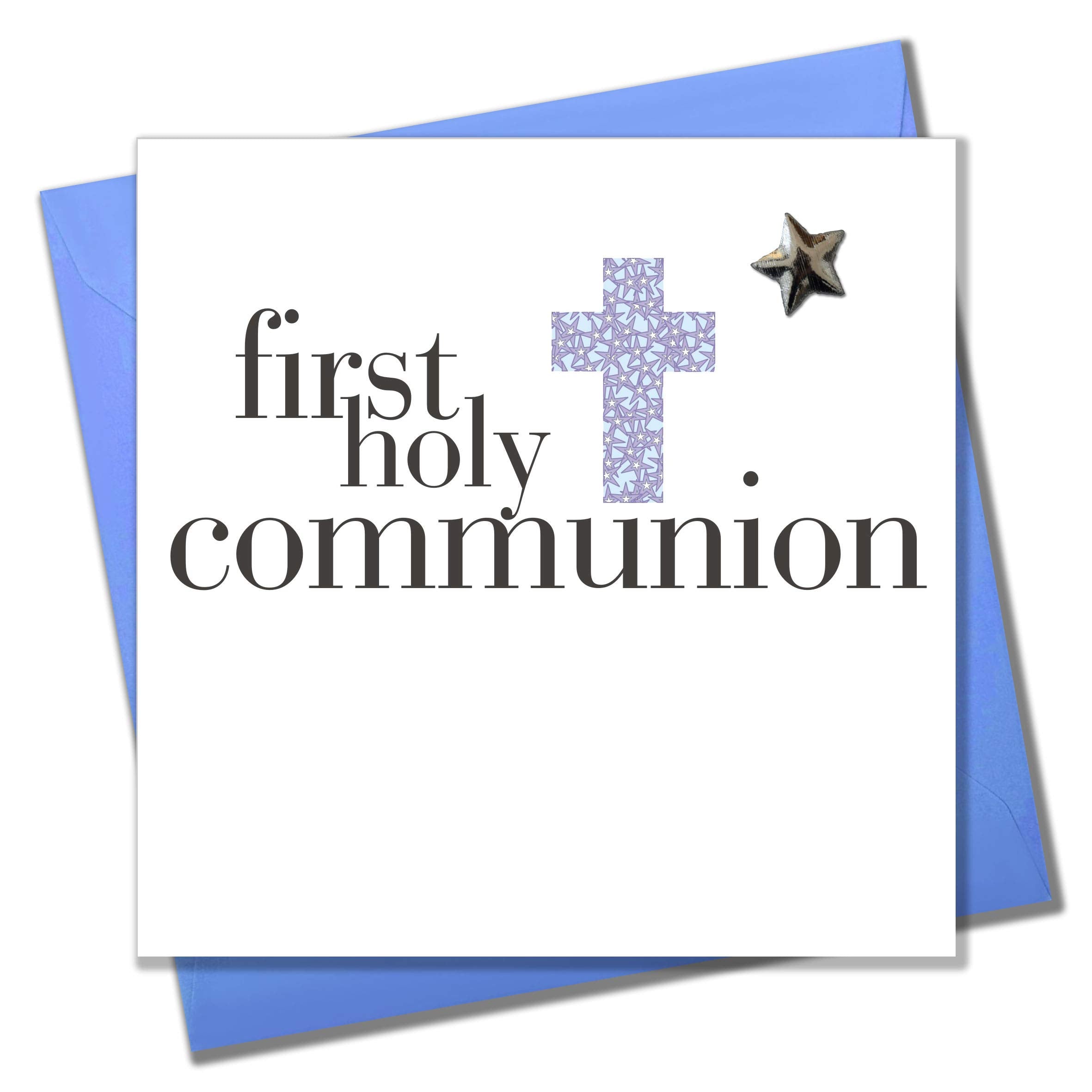 Claire Giles Greeting Cards First Holy Communion Boy Card - Blue Cross, Padded Star, 150x150mm 1