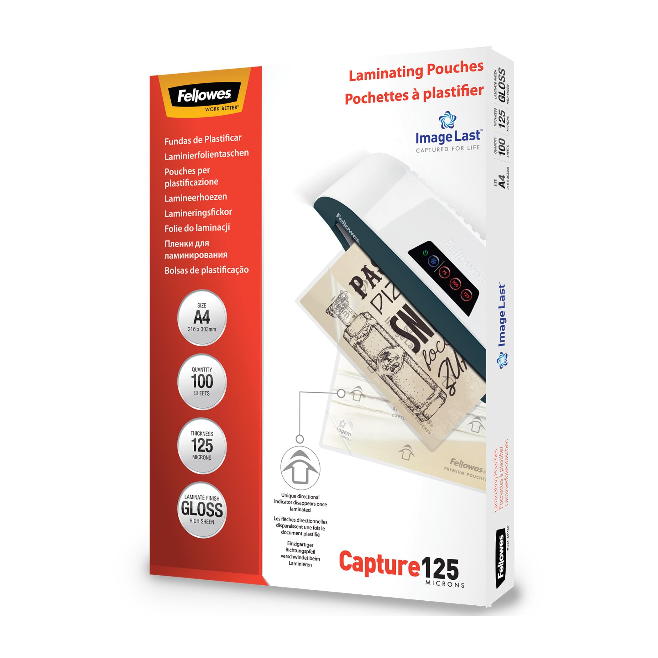 Fellowes A4 Laminating Pouches - 250 Micron (2 x 125 Micron) Gloss Finish | 100 Count