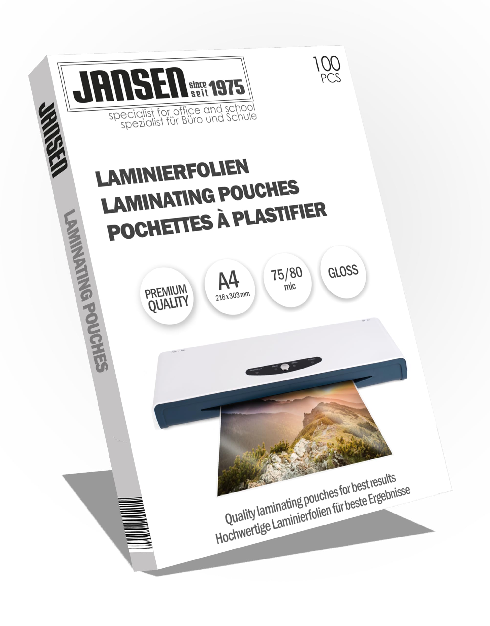 Jansen A4 Laminating Pouches - 75/80 Micron High Gloss Finish | Pack of 100