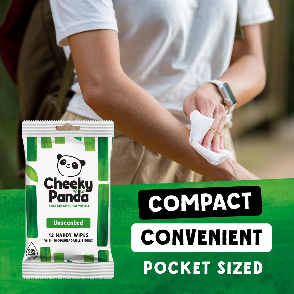 The Cheeky Panda Bamboo Hand Wipes - 12 Travel Wipes, Plastic-Free & Biodegradable