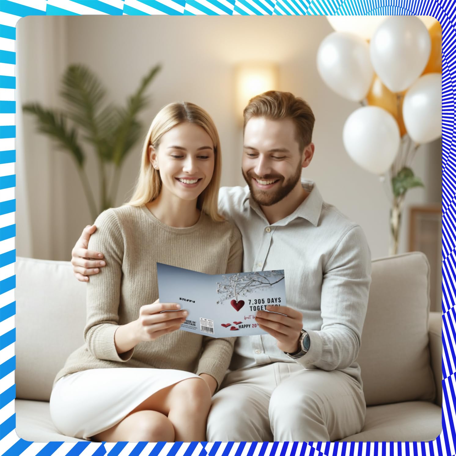 Stuff4 20th Anniversary Card for Women & Men | 7305 Days Together | Blank Inside | 145mm Square 7