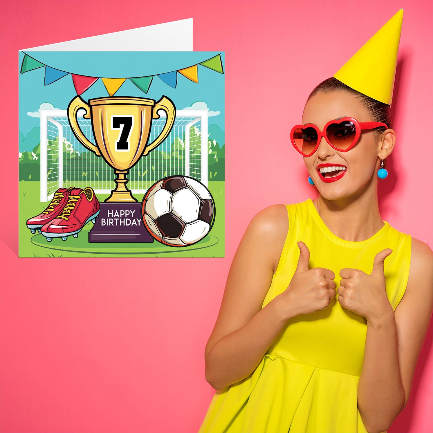 Stuff4 7th Birthday Card for Boys - Football Trophy Design | 145mm Square | Includes Envelope 7
