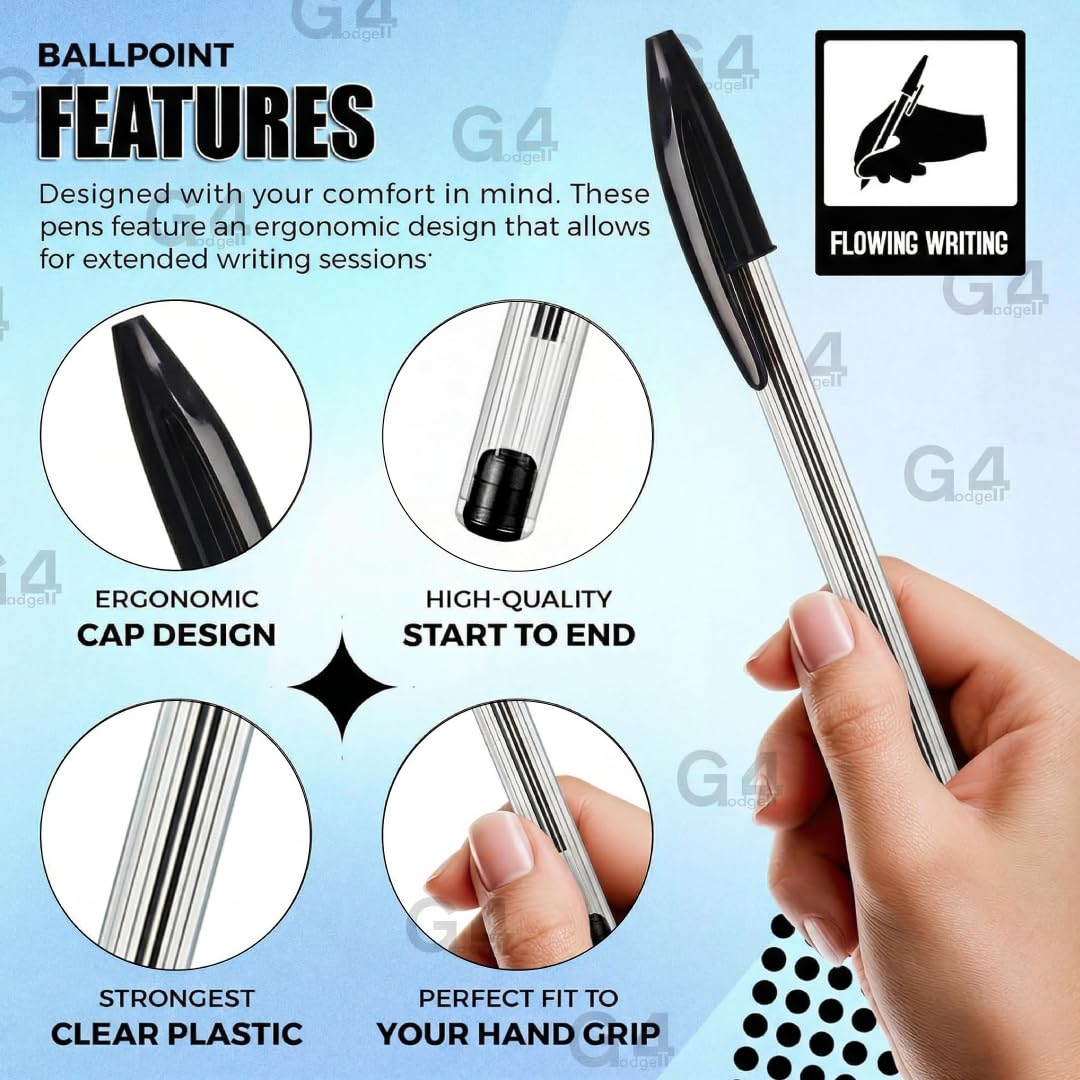 G4GADGET Premium Ballpoint Pens - Pack of 10 Black Ink Medium Tip | 0.5mm Line | Ergonomic Grip 3