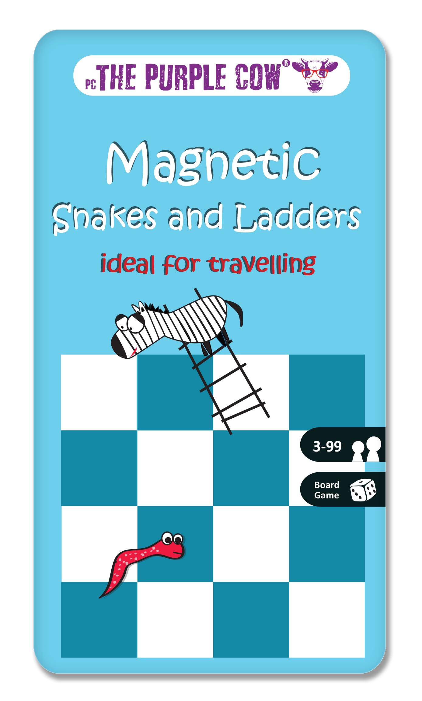 The Purple Cow Magnetic Snakes and Ladders Travel Game - Portable, Magnetic Pieces, Tin Storage