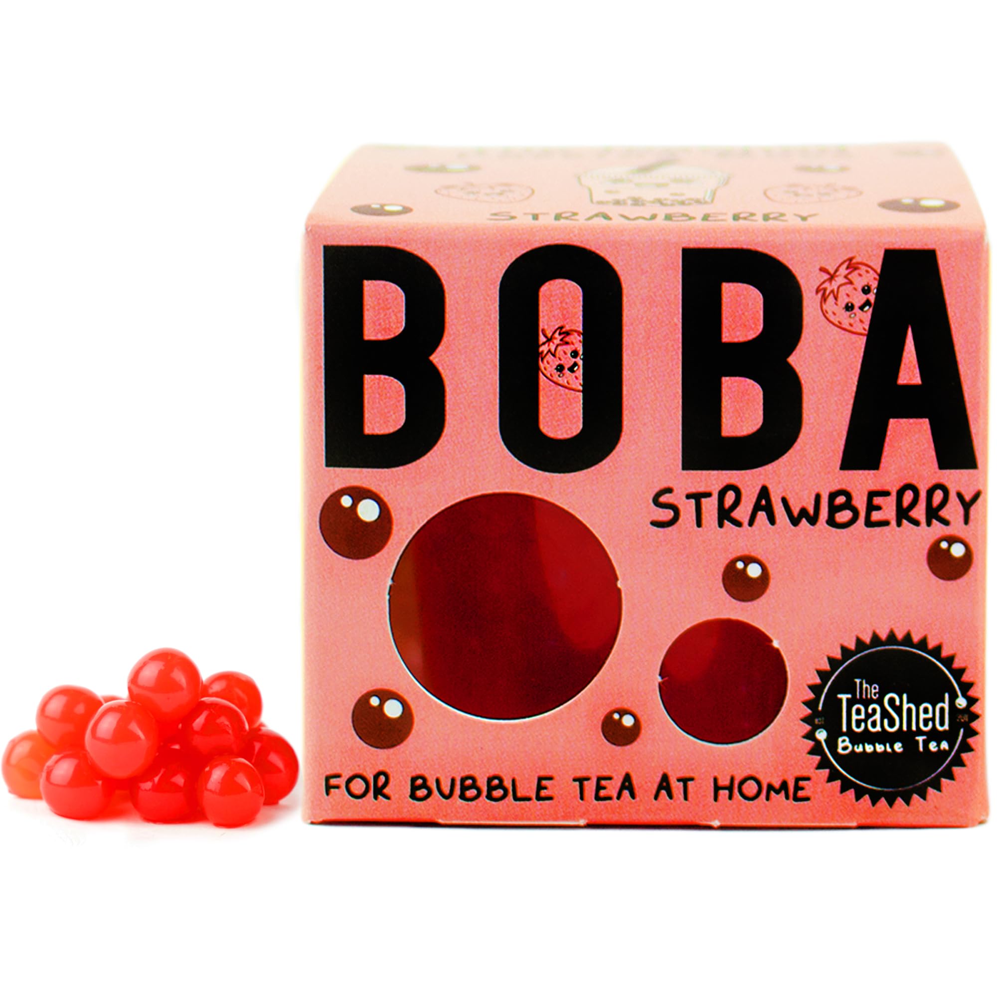 The TeaShed Strawberry Popping Boba Juice Pearls for Bubble Tea & Desserts | 150g Pot 1