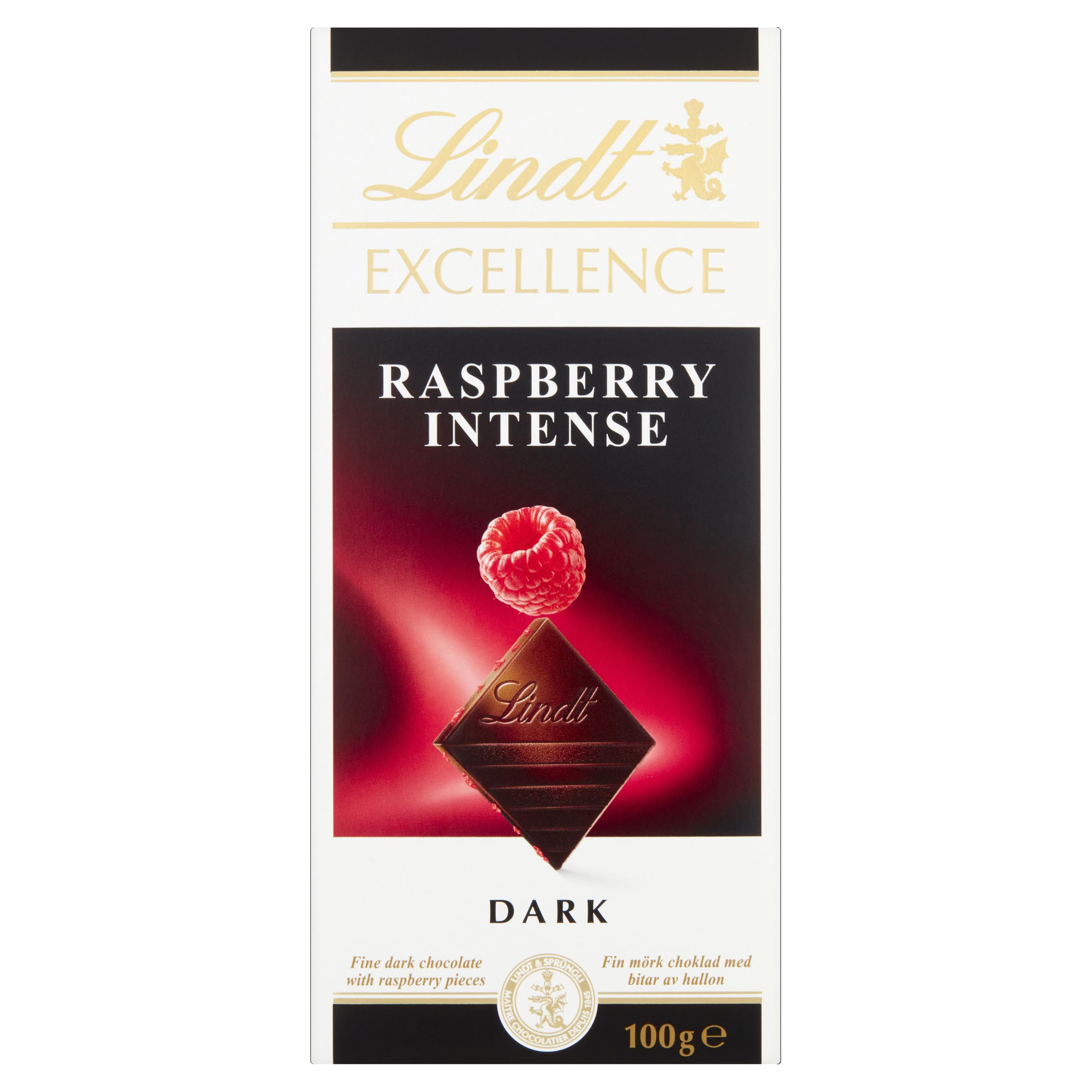 Lindt Excellence Dark Raspberry Chocolate Bar - 100g Dark Chocolate with Dried Raspberry Pieces
