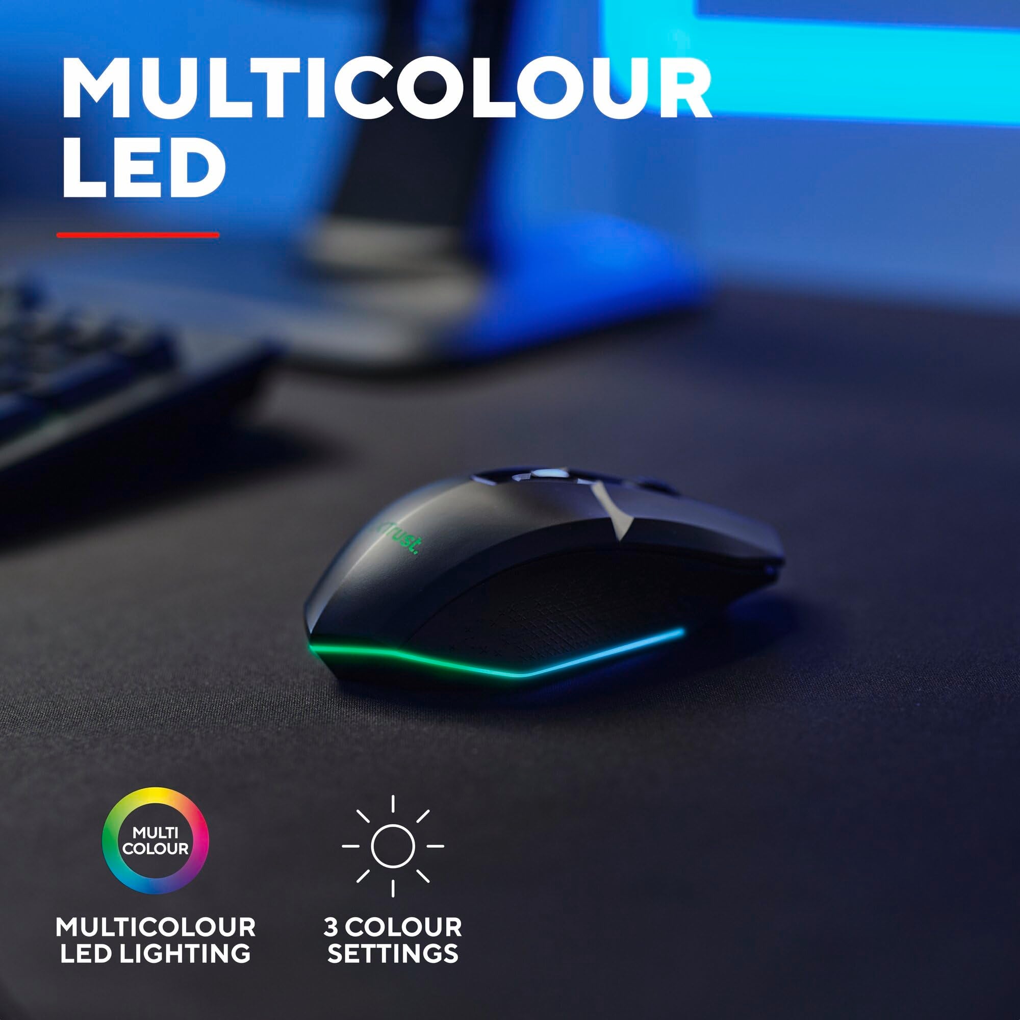 Trust Gaming GXTrust 1108 Vylax Wireless Gaming Mouse, 80h Battery, 800-4800 DPI, RGB LED, 6 Buttons, Rechargeable, Black 3