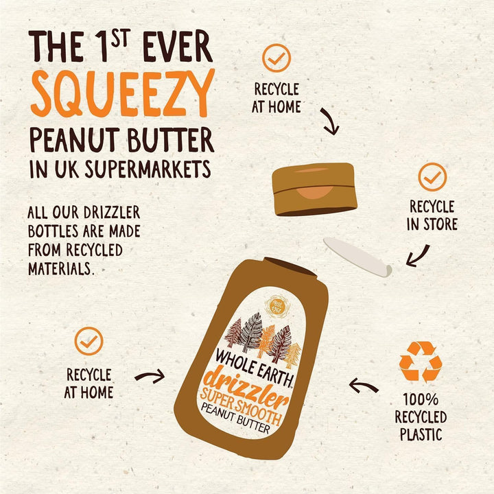 Whole Earth Drizzler Original Roasted Peanut Butter - Super Smooth Squeezy Spread