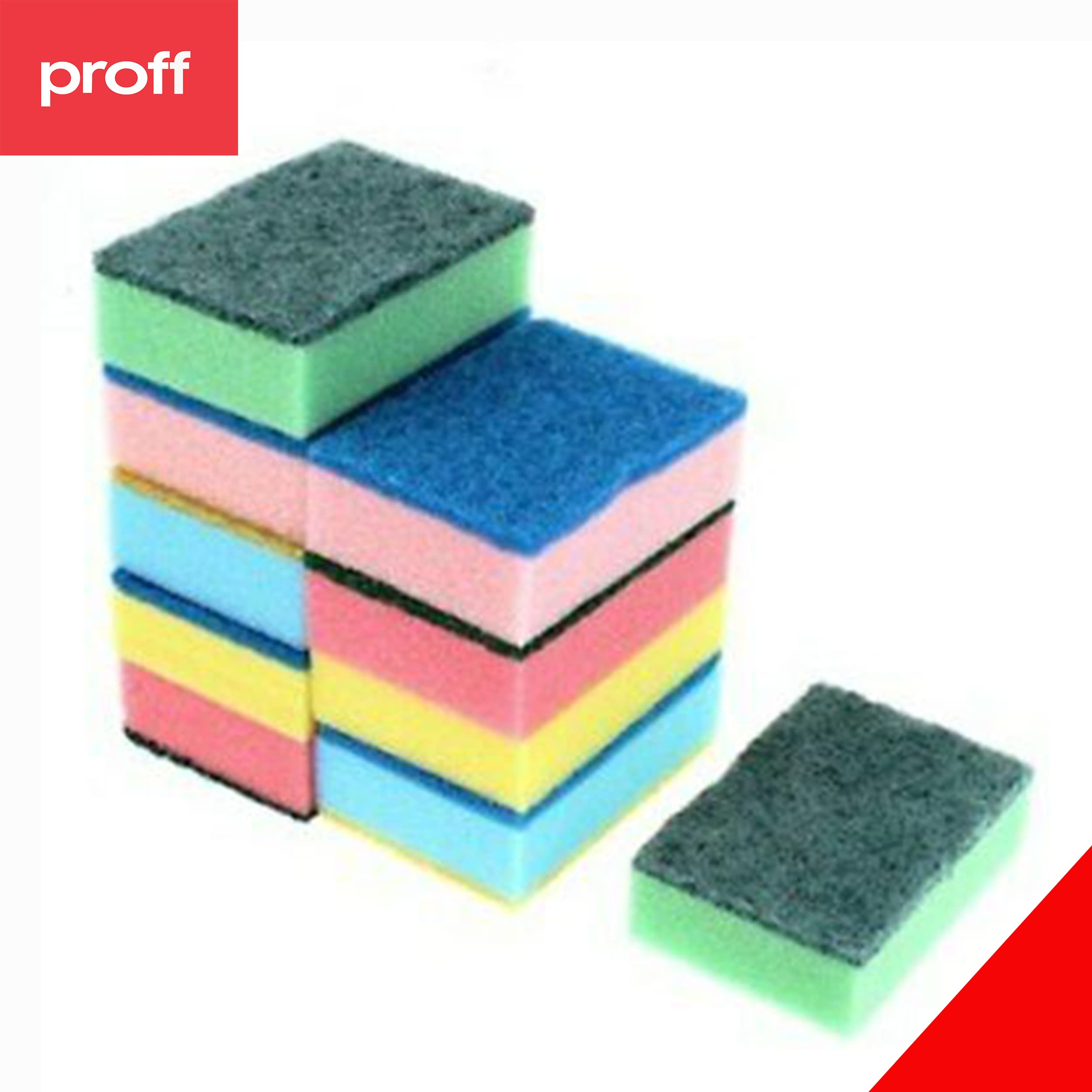 Proff Cleaning & Washing up Sponge Scourers - Pack of 50 | Foam | Mix Colours 3