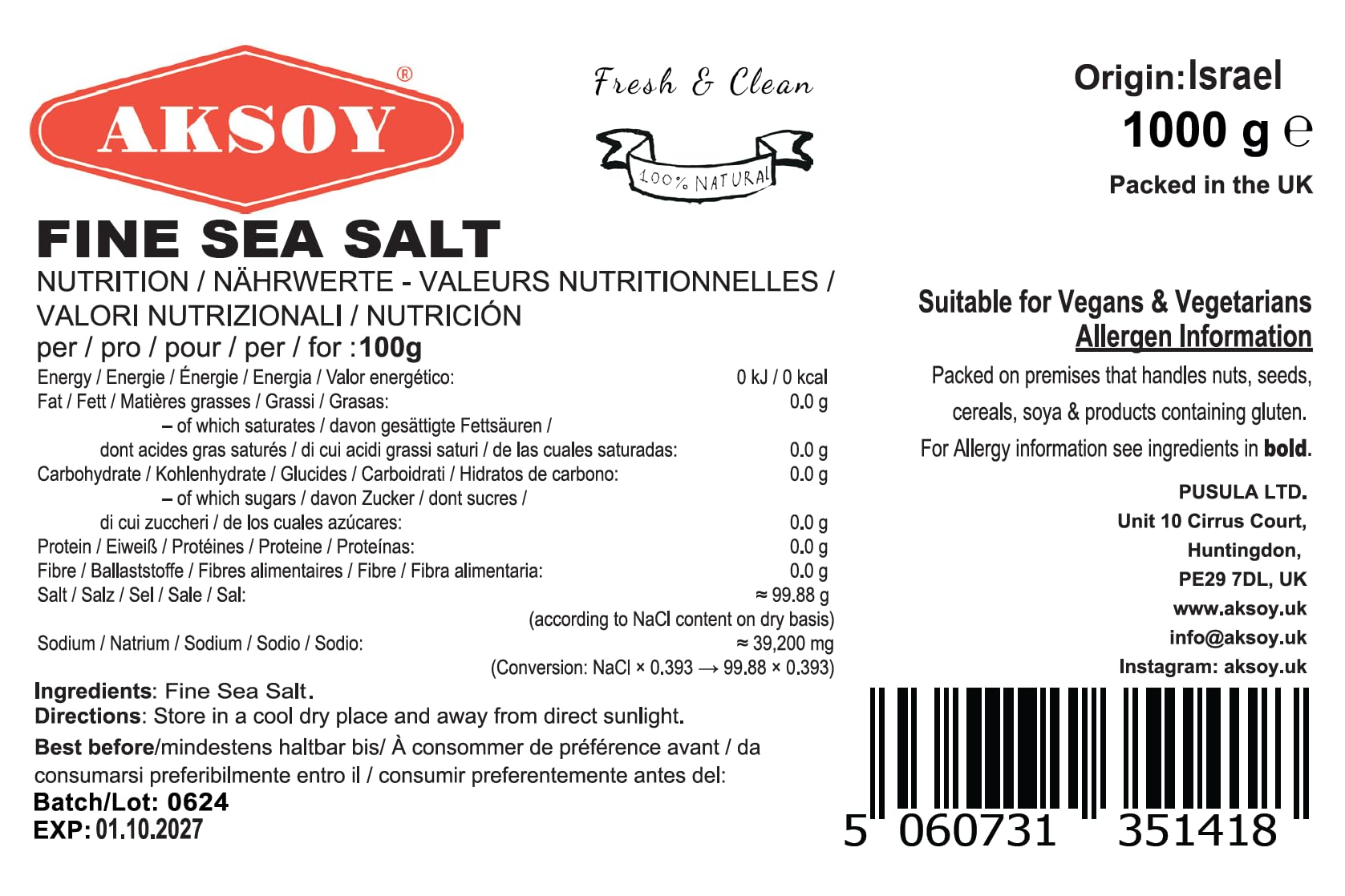 AKSOY Fine Sea Salt - 1KG Pack, Fine Grain, Natural & Unrefined 3