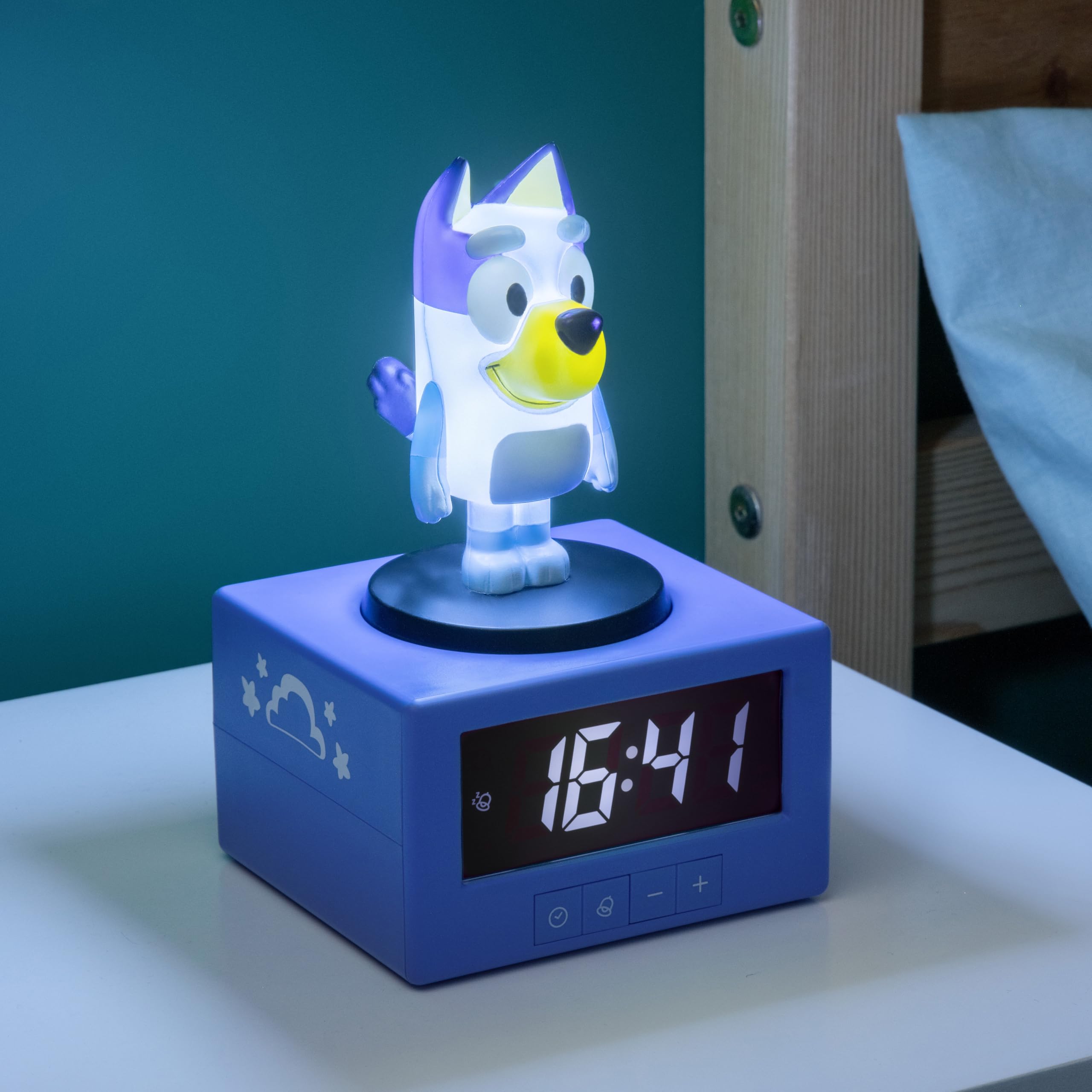 Paladone Bluey Digital Alarm Clock with Night Light & Music | Battery Powered | Snooze Function